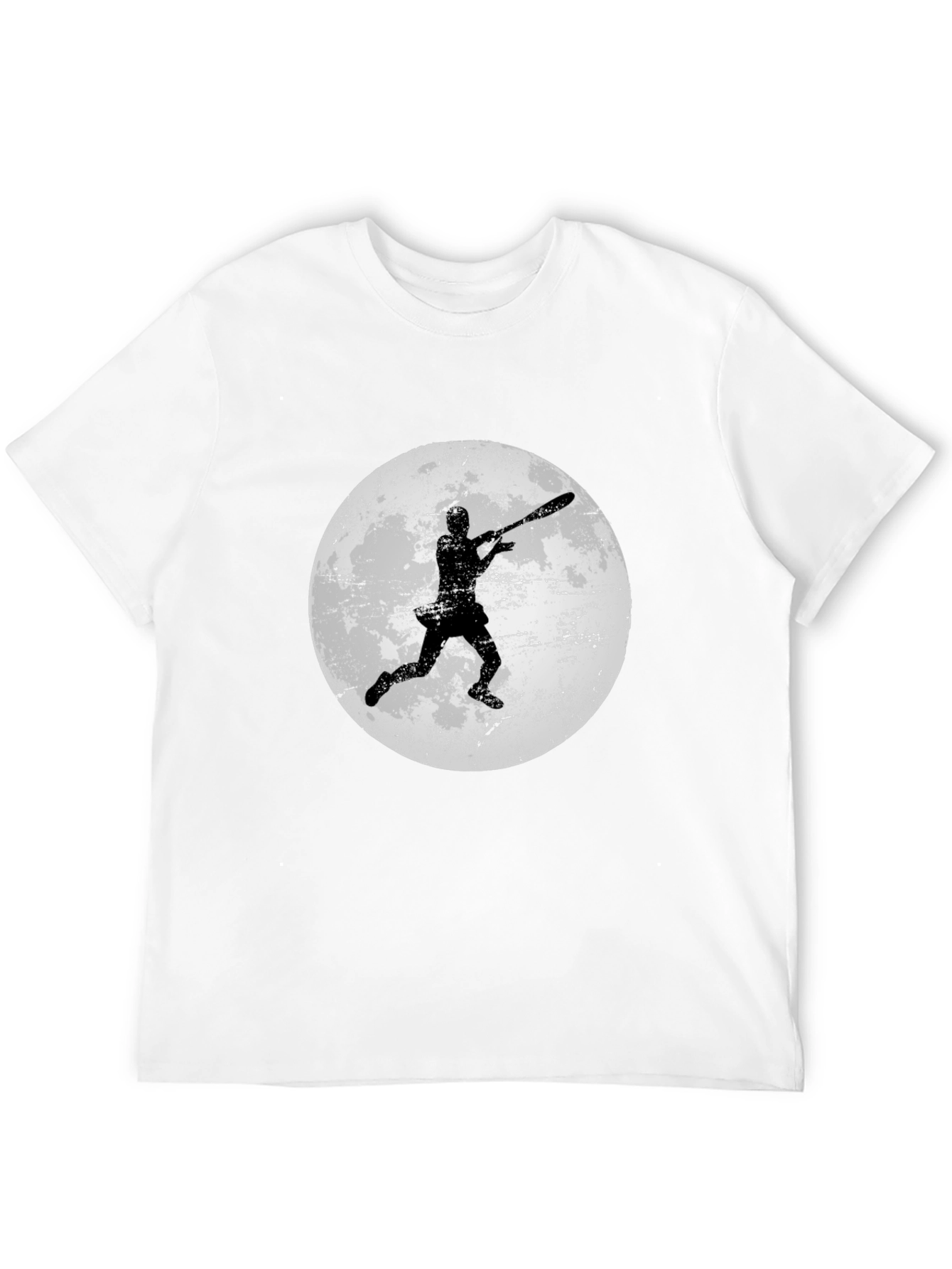 Baseball Player Moon Graphic Tee - Black Cotton