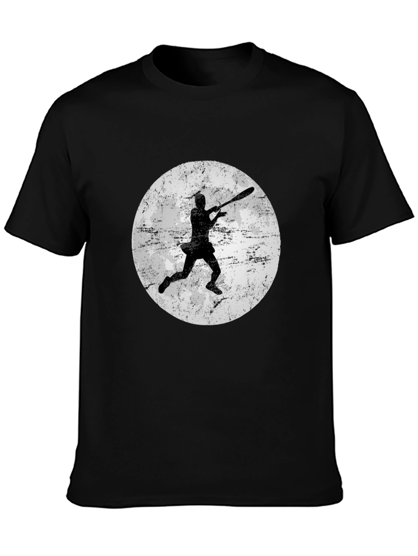 Baseball Player Moon Graphic Tee - Black Cotton
