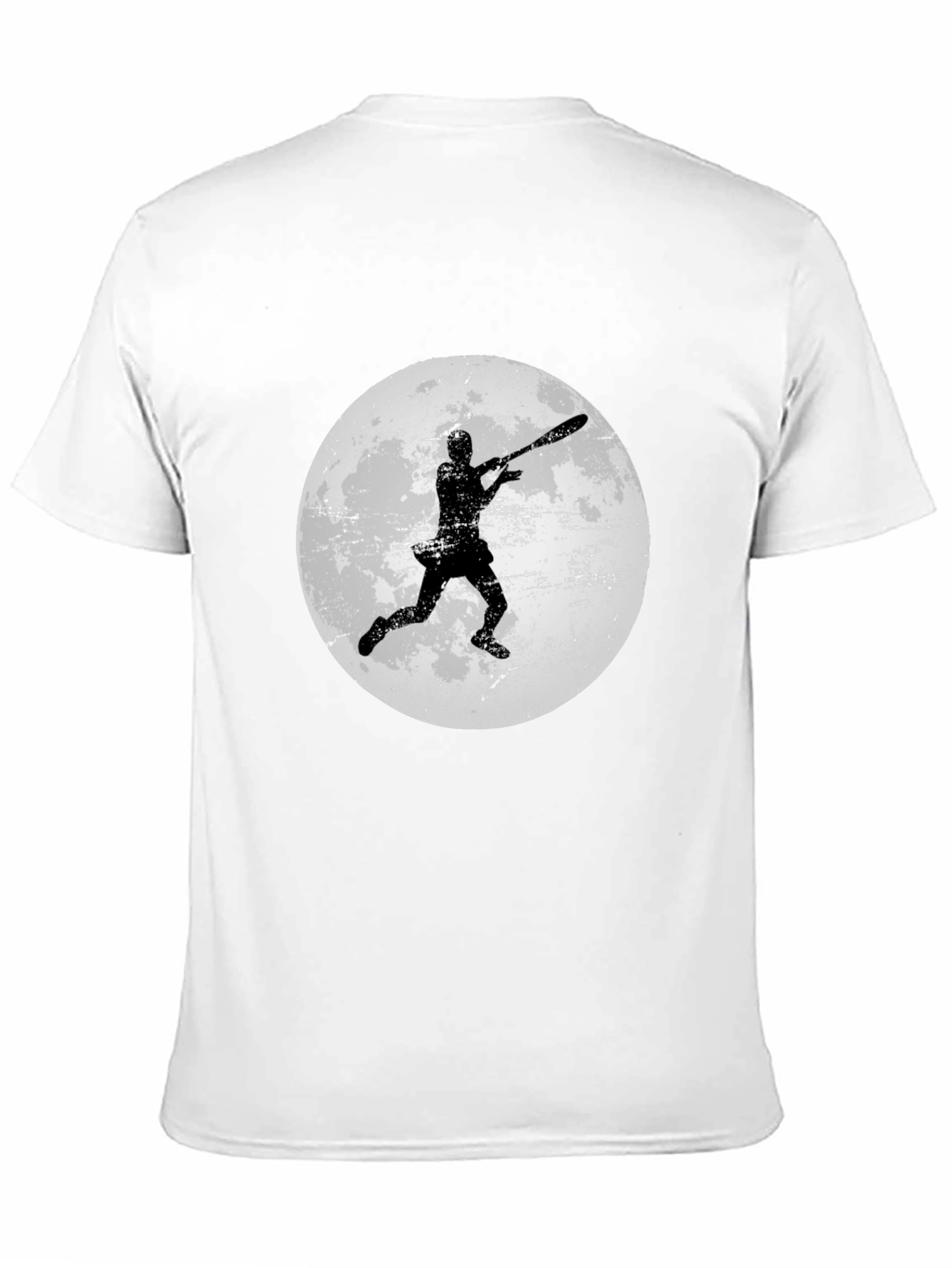 Baseball Player Moon Graphic Tee - Black Cotton