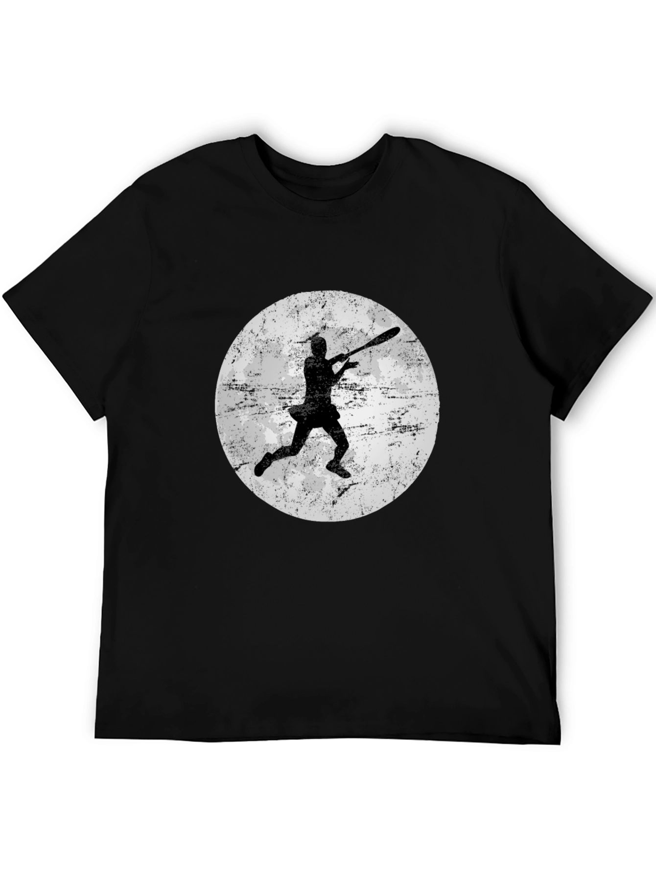 Baseball Player Moon Graphic Tee - Black Cotton