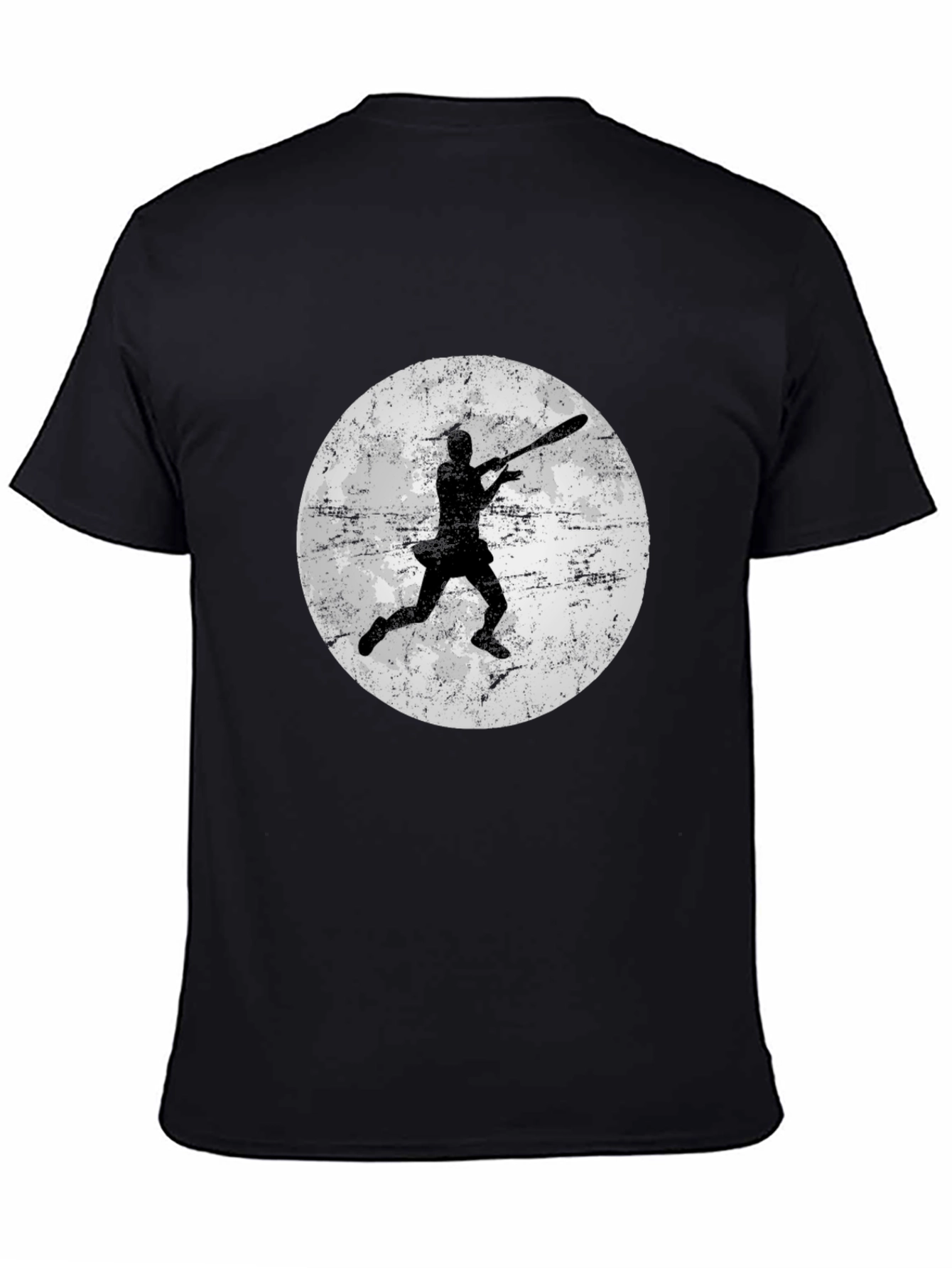 Baseball Player Moon Graphic Tee - Black Cotton