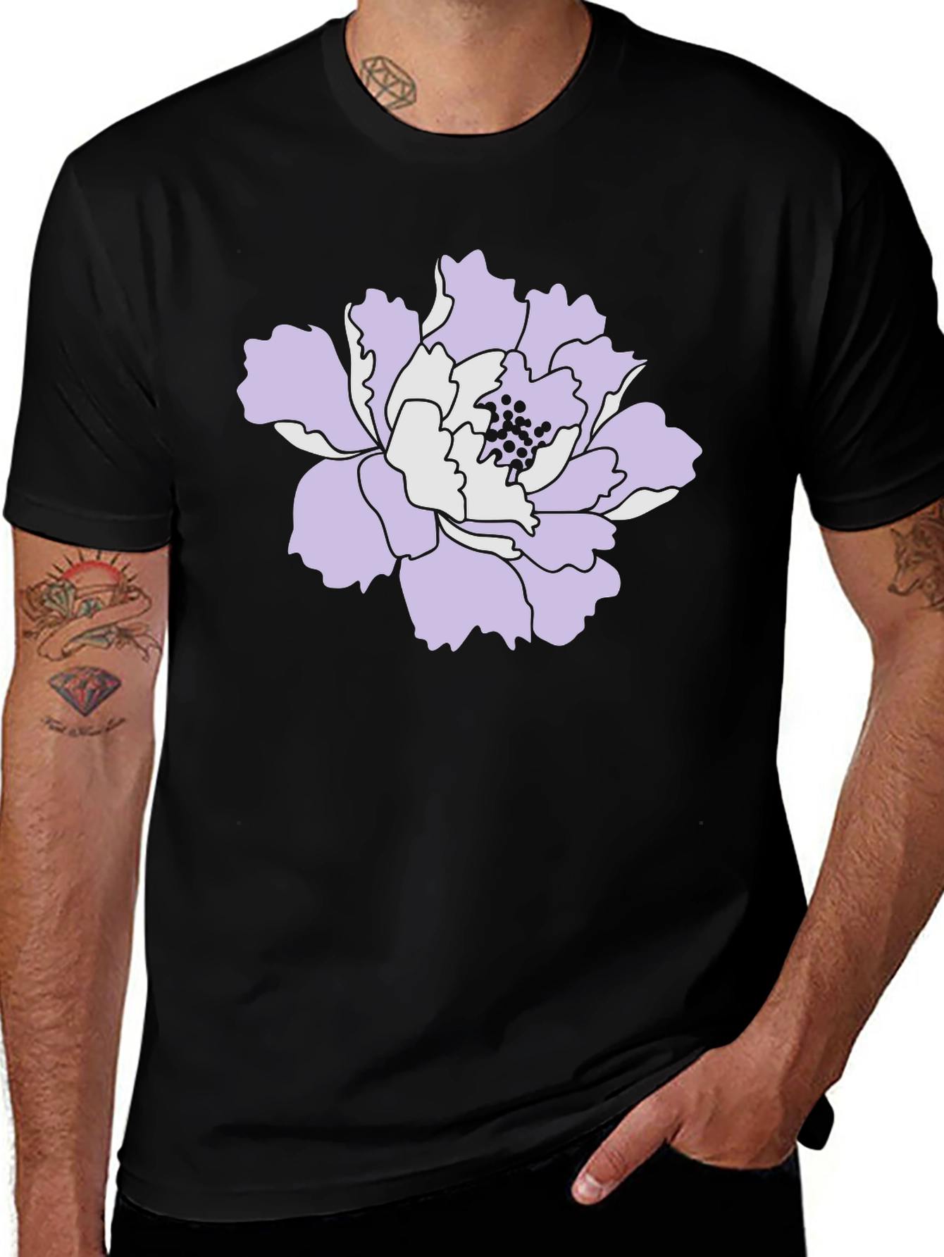 Black T-Shirt with Floral Graphic