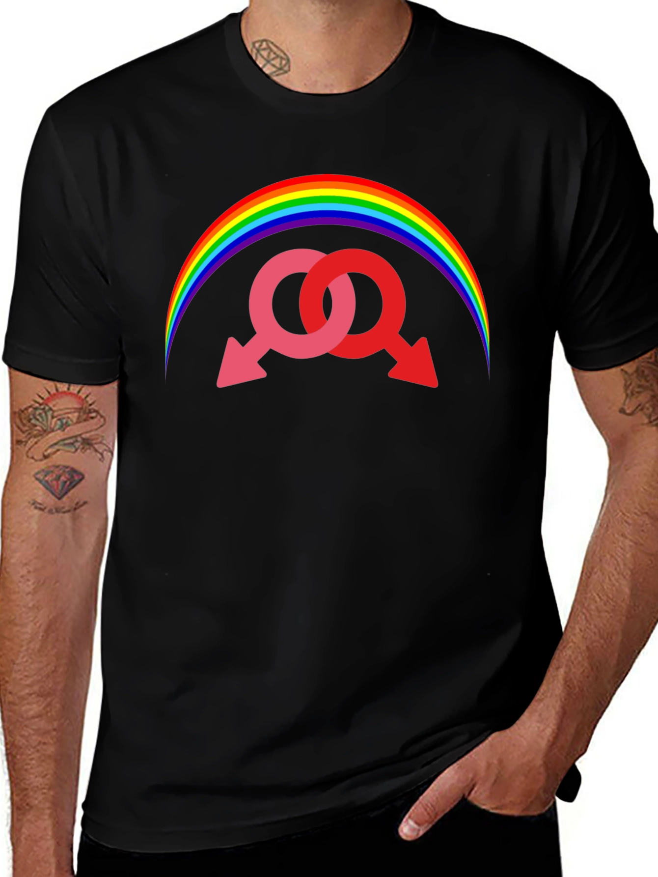 Rainbow Gay Pride Interlocked Mars Symbol T-Shirt