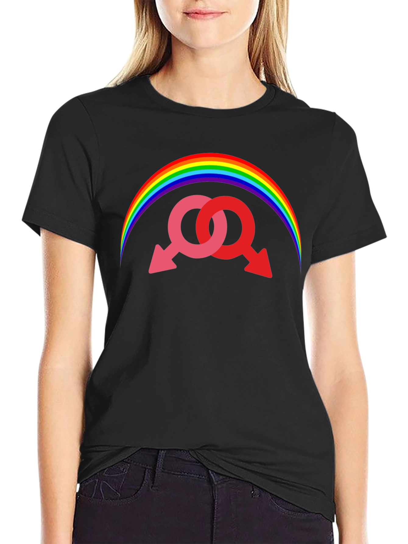 Rainbow Gay Pride Interlocked Mars Symbol T-Shirt