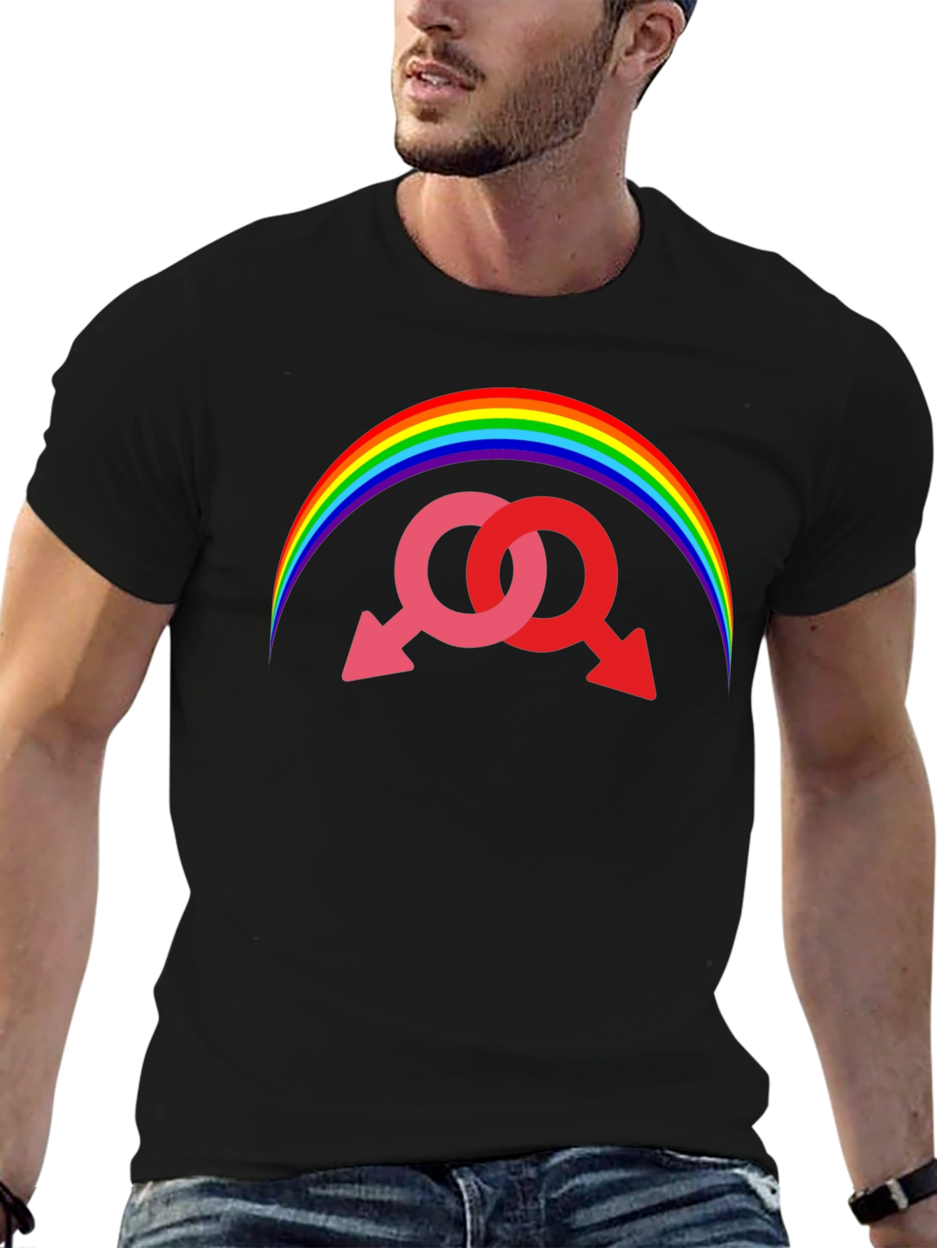 Rainbow Gay Pride Interlocked Mars Symbol T-Shirt