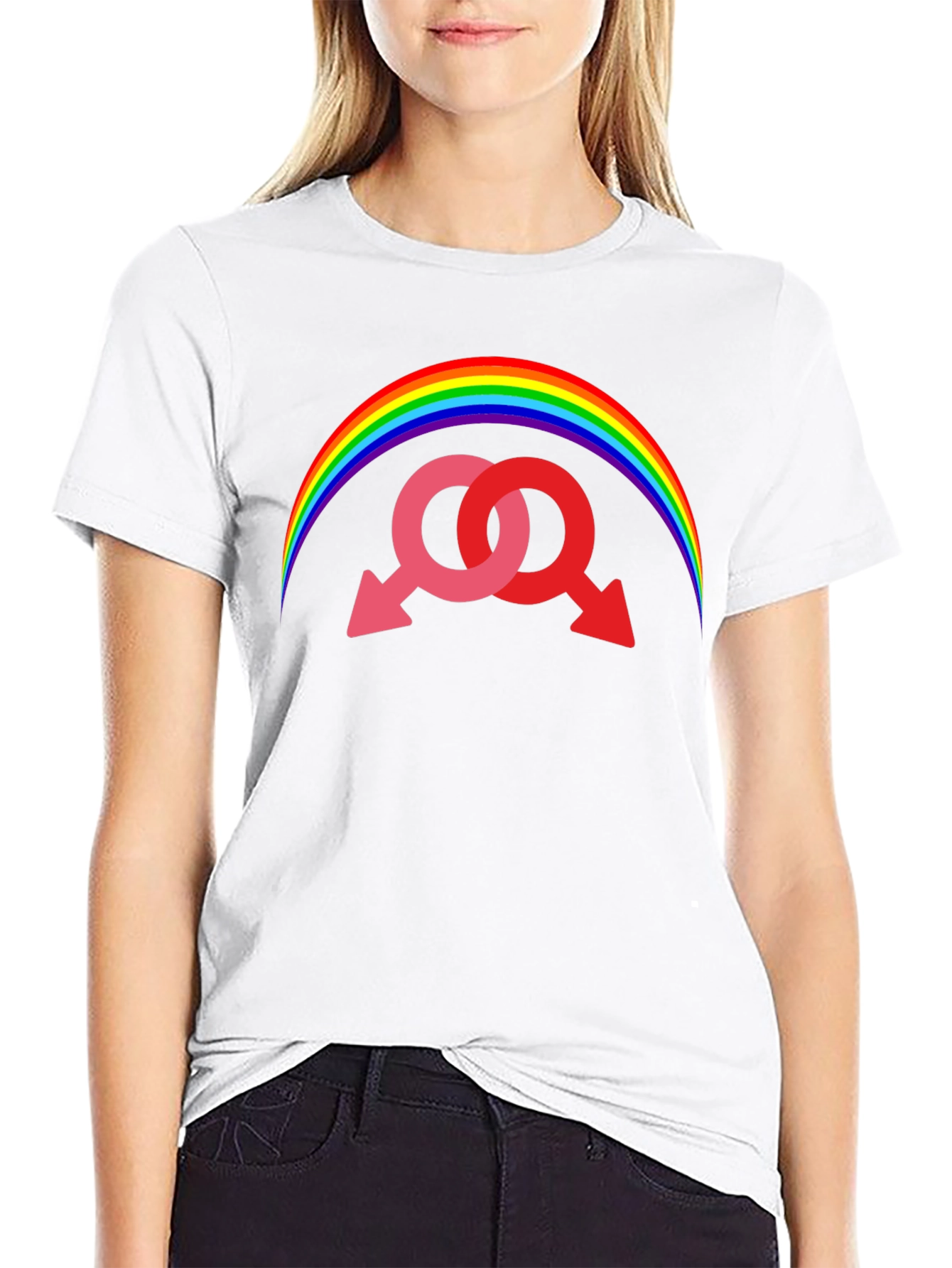 Rainbow Gay Pride Interlocked Mars Symbol T-Shirt