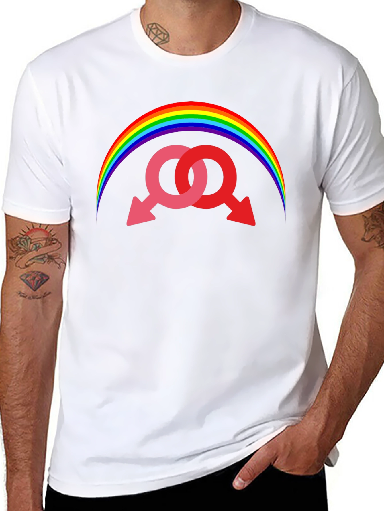Rainbow Gay Pride Interlocked Mars Symbol T-Shirt