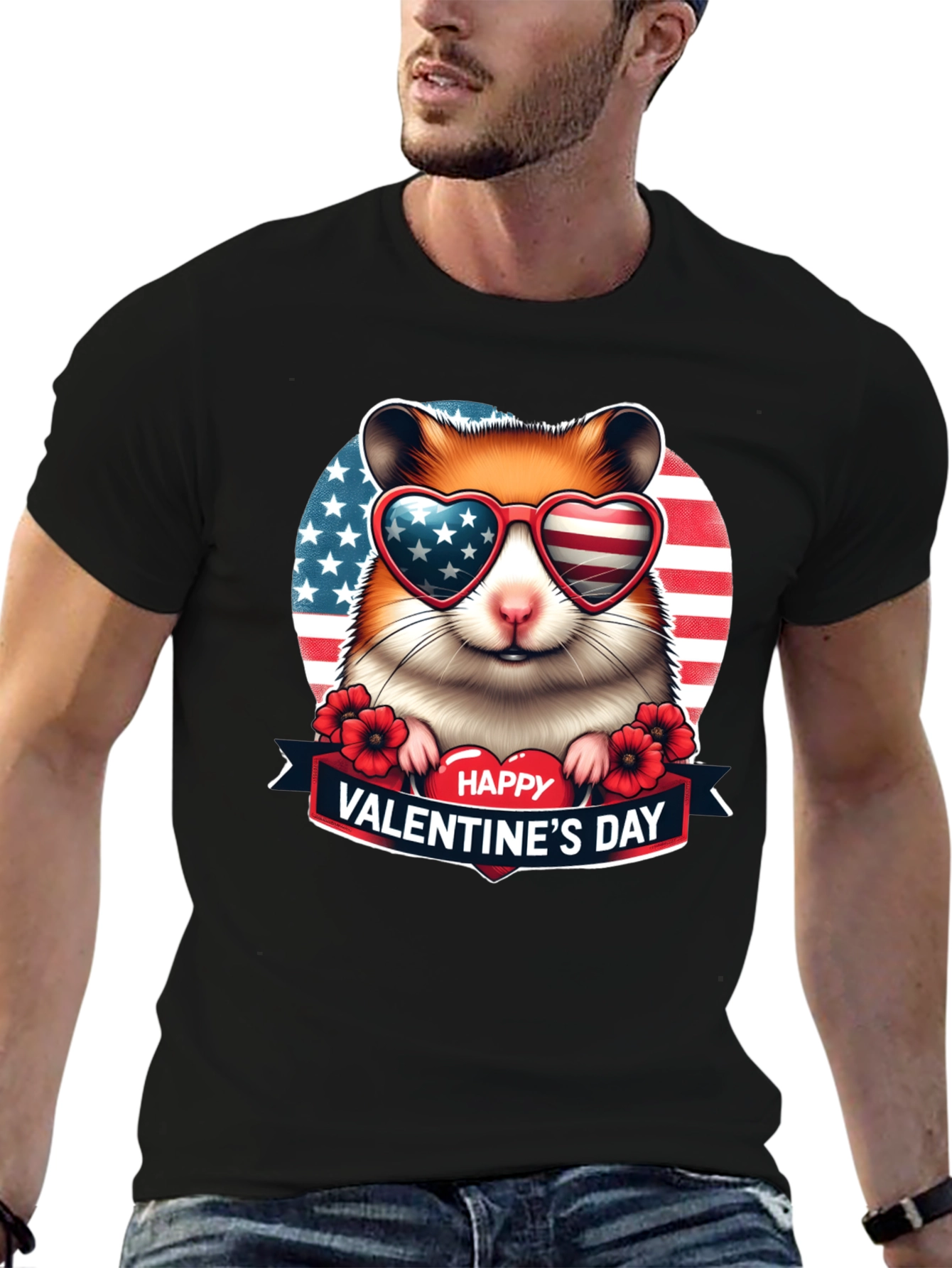 Patriotic Hamster Valentines Day T-Shirt