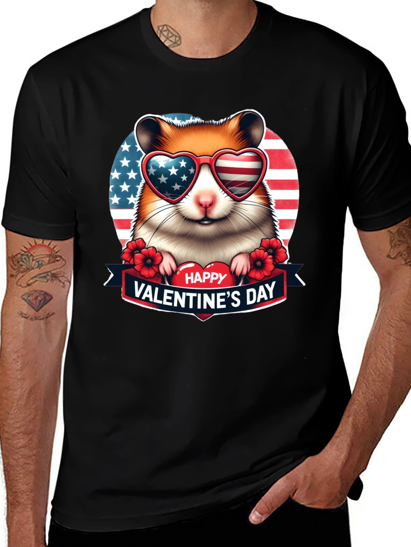 Patriotic Hamster Valentines Day T-Shirt