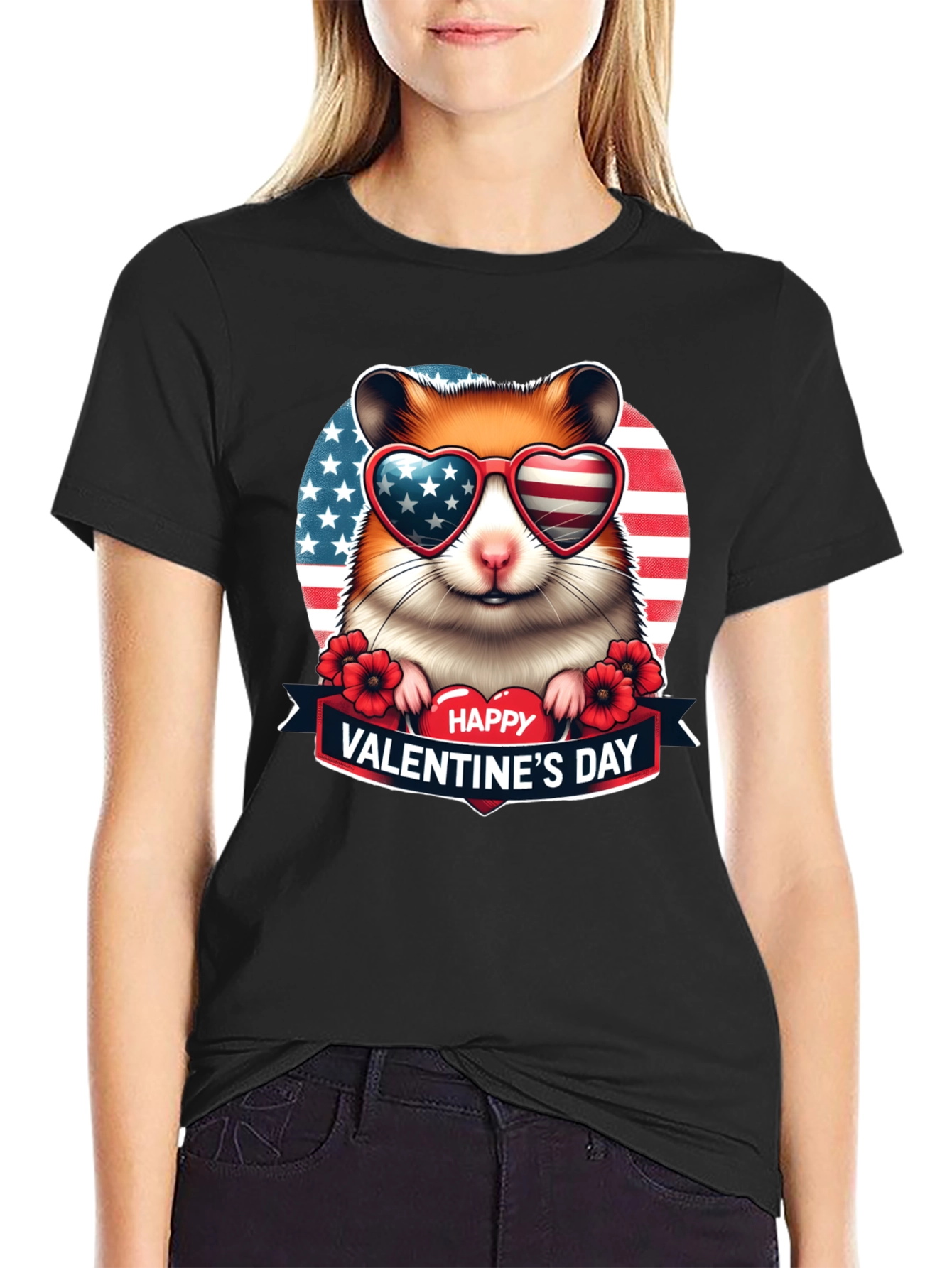 Patriotic Hamster Valentines Day T-Shirt