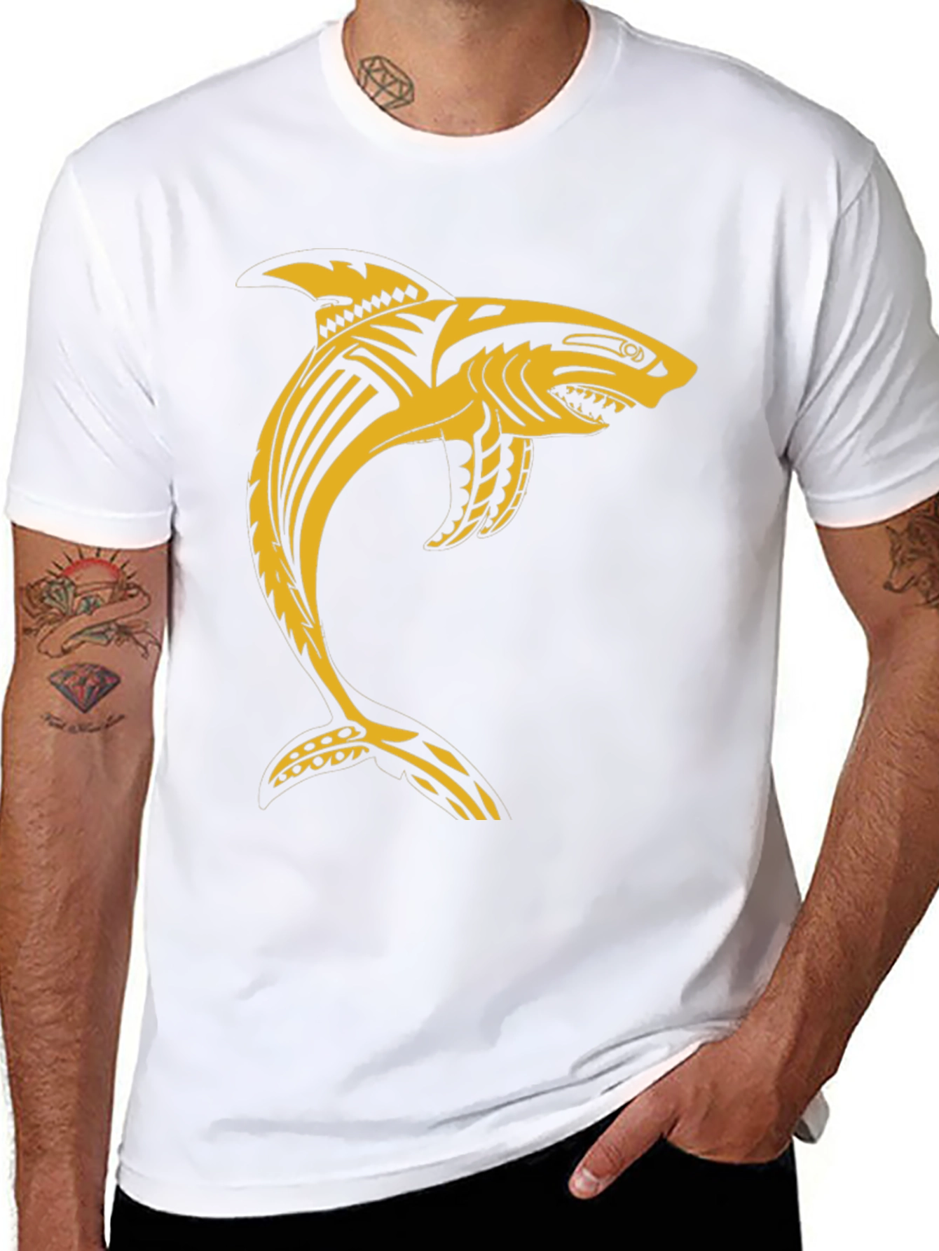 Tribal Shark Graphic T-Shirt - Black