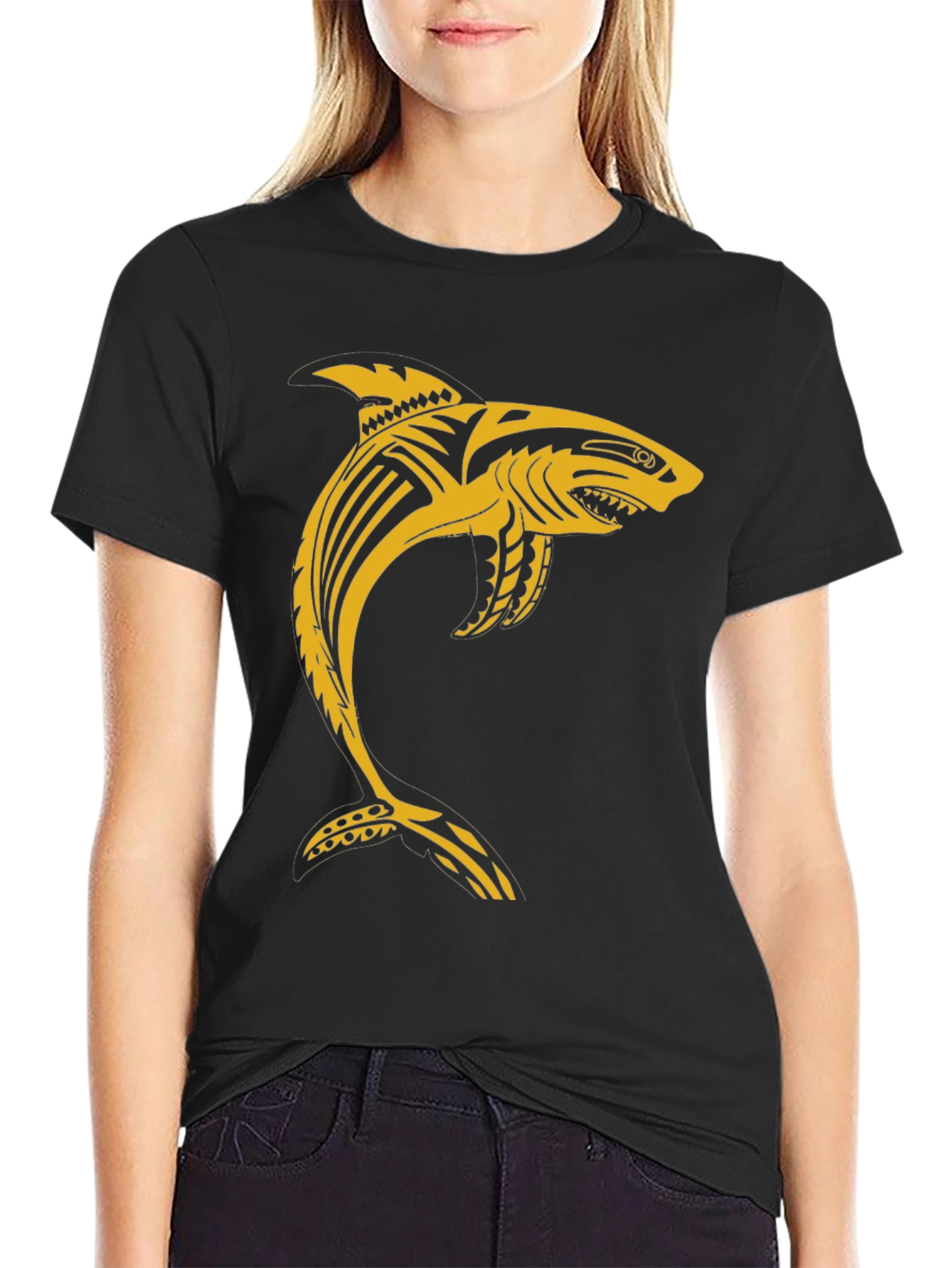 Tribal Shark Graphic T-Shirt - Black