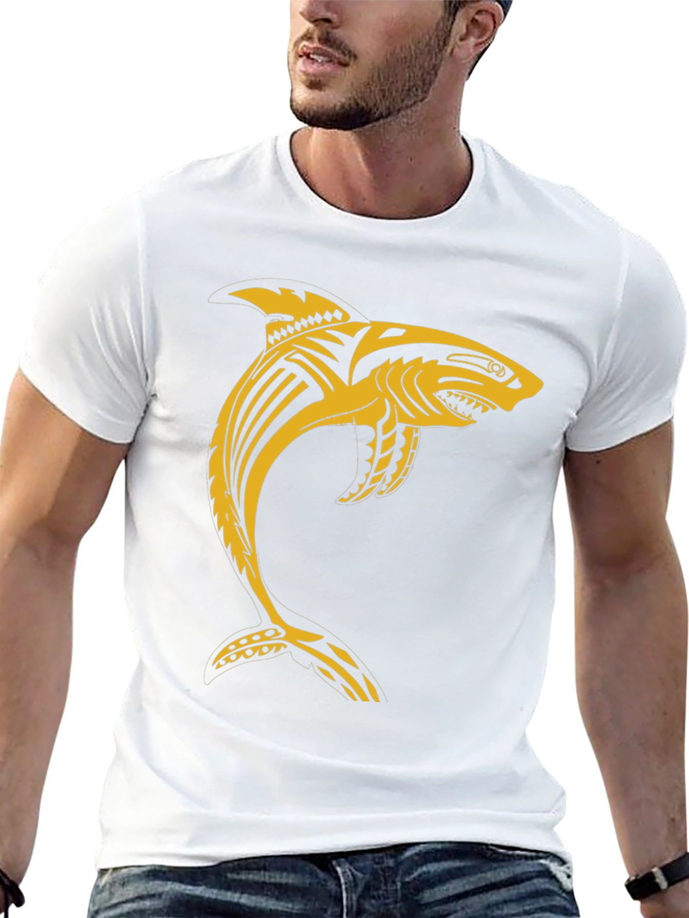 Tribal Shark Graphic T-Shirt - Black