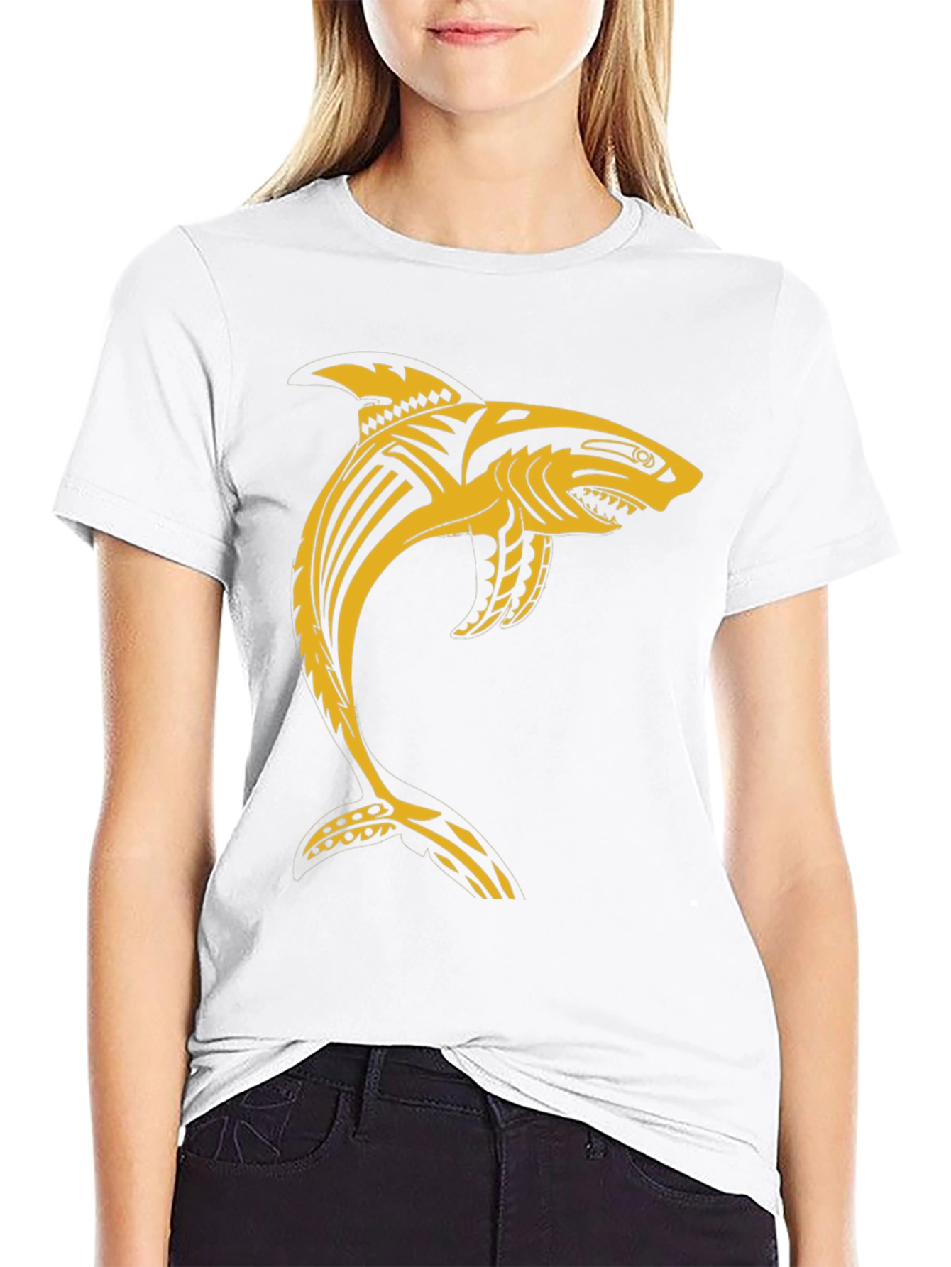 Tribal Shark Graphic T-Shirt - Black