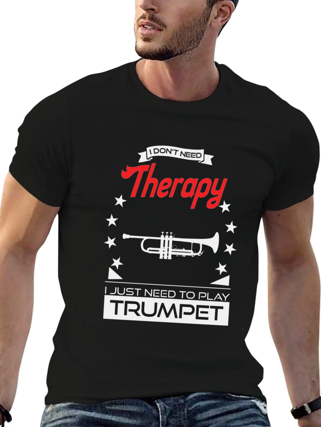 Therapy Trumpet Black T-Shirt: Music Lover Tee