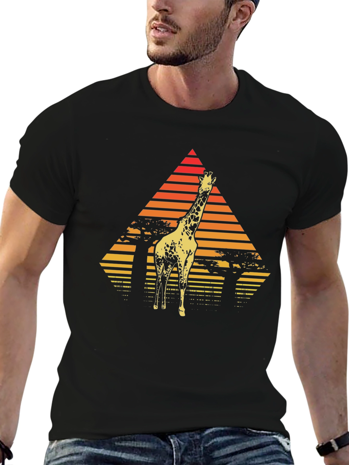 Giraffe Sunset T-Shirt - Retro African Wildlife Tee