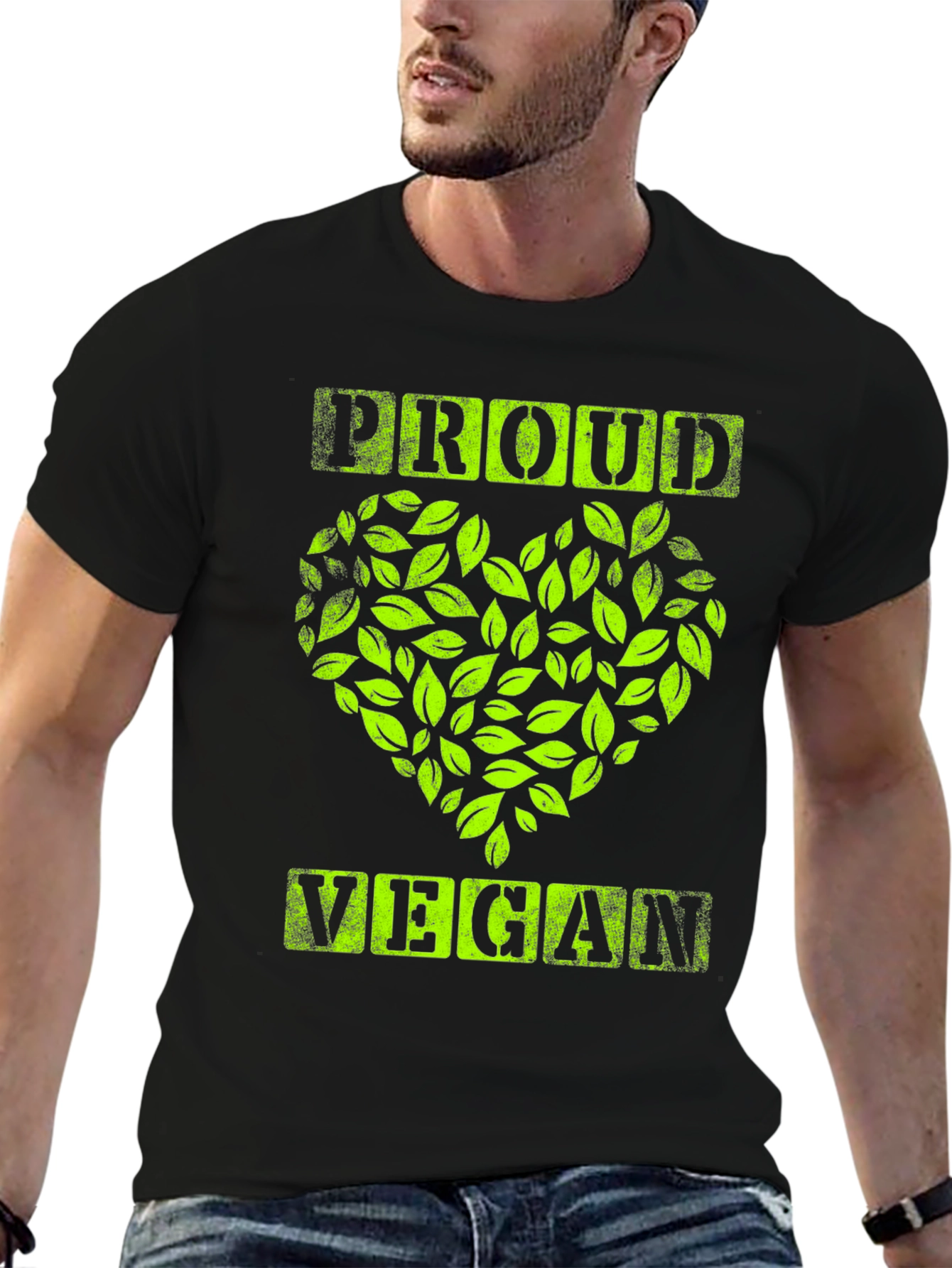 Proud Vegan Graphic Tee - Leaf Heart Design