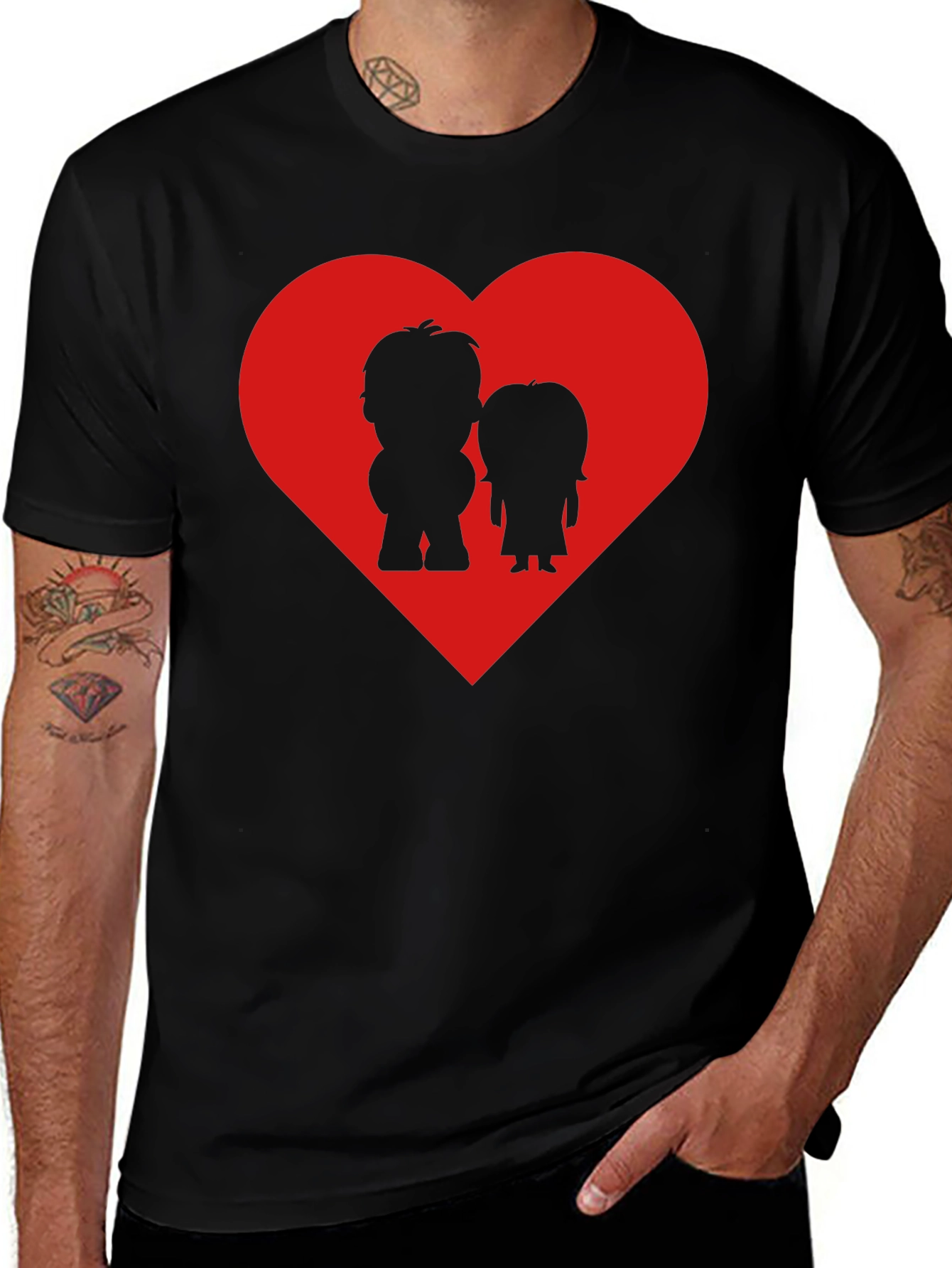 Couples Heart Graphic Tee - Black