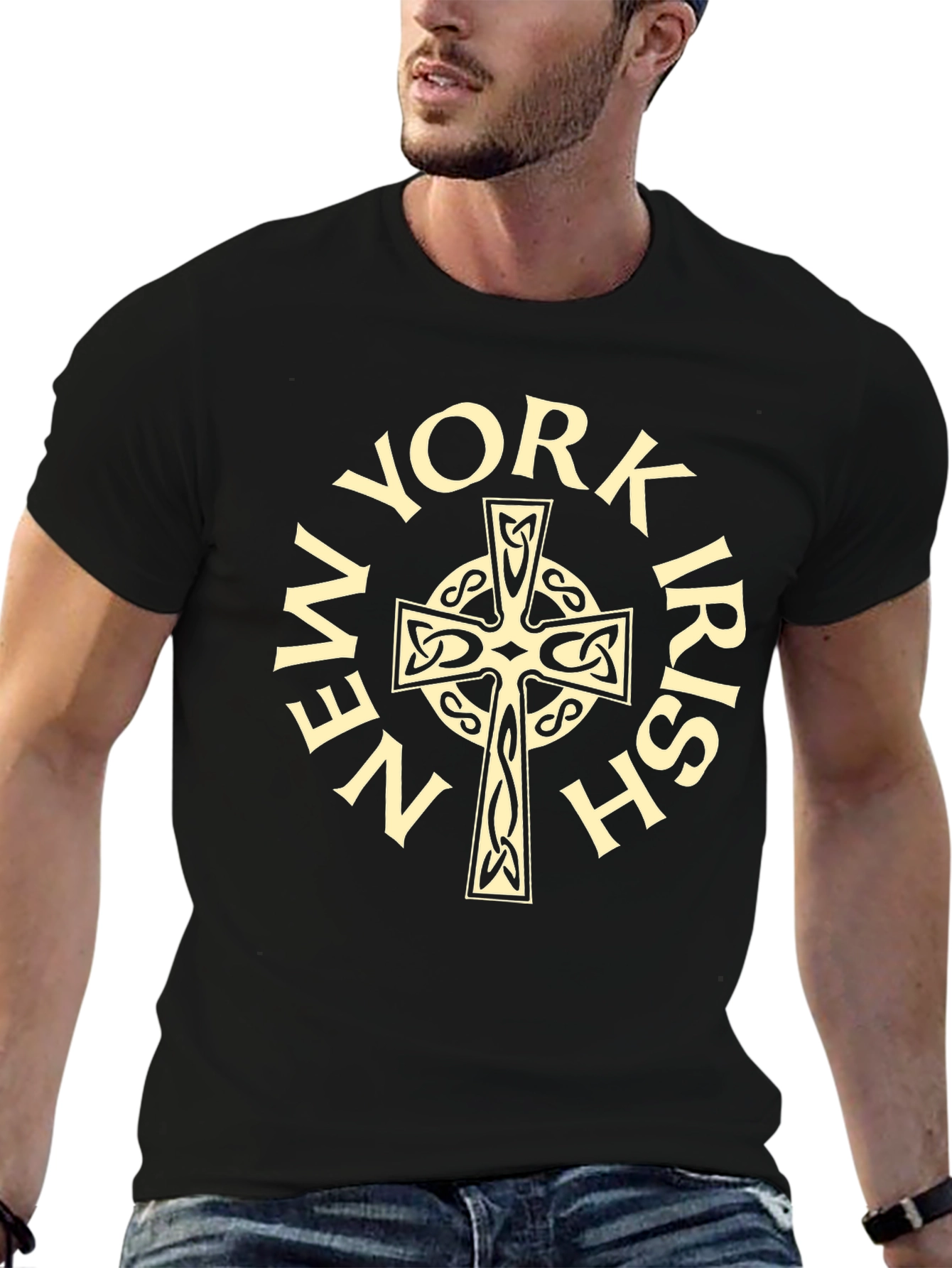 New York Irish Celtic Cross Black T-Shirt