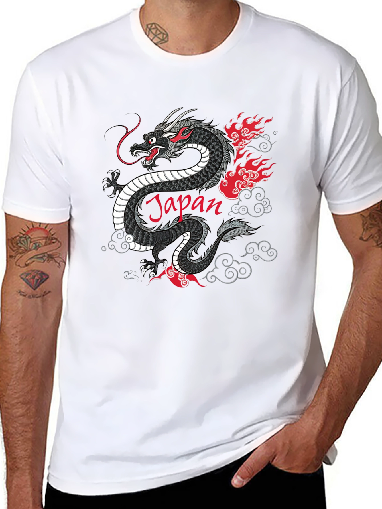 Japan Dragon Graphic Tee - Black