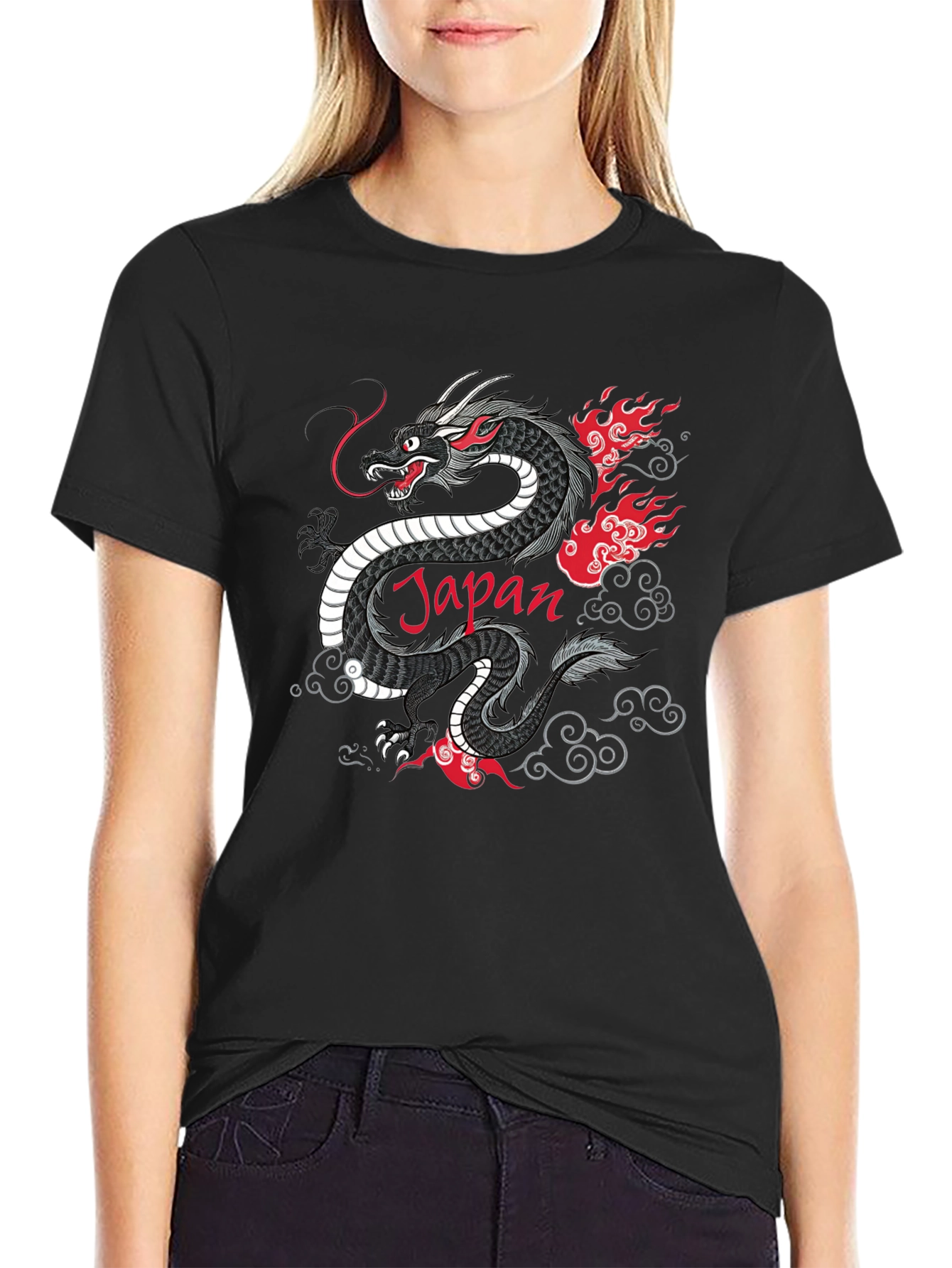 Japan Dragon Graphic Tee - Black