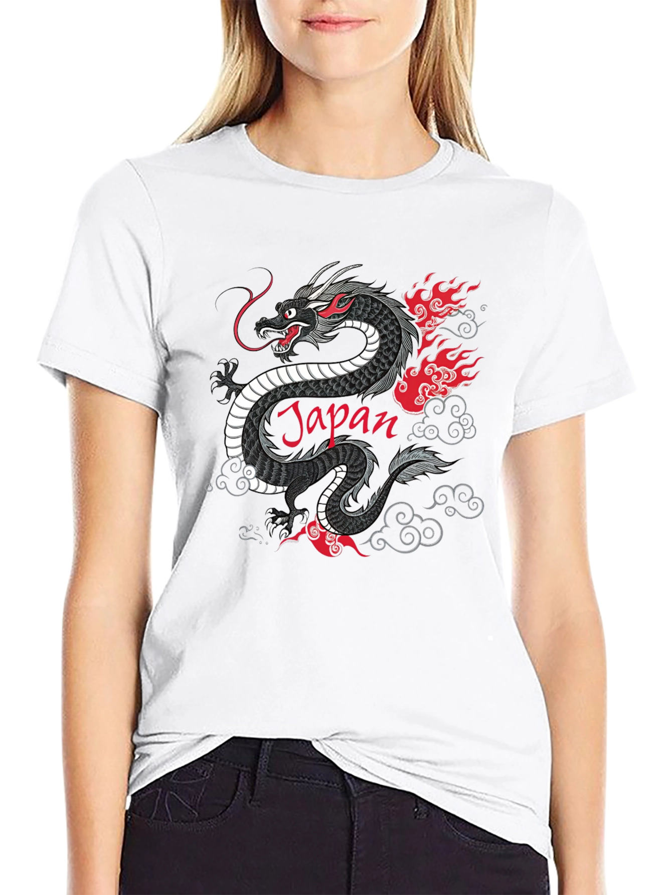 Japan Dragon Graphic Tee - Black