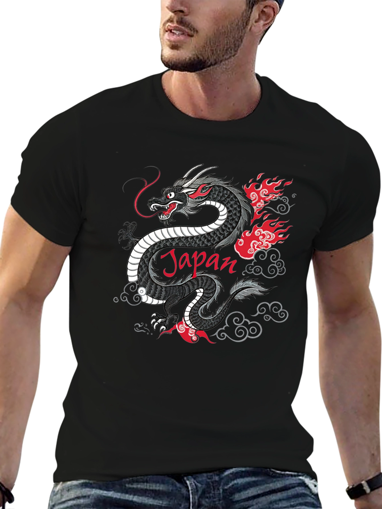 Japan Dragon Graphic Tee - Black