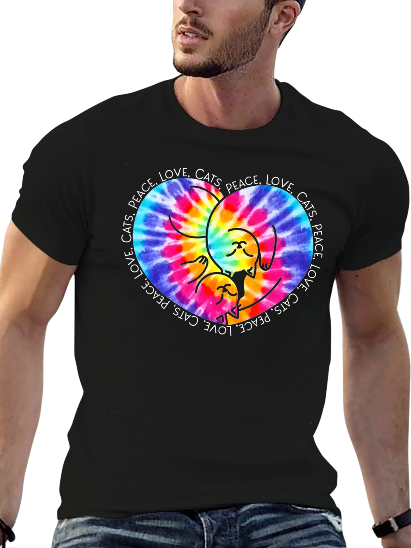 Peace Love Cats T-Shirt Tie Dye Heart