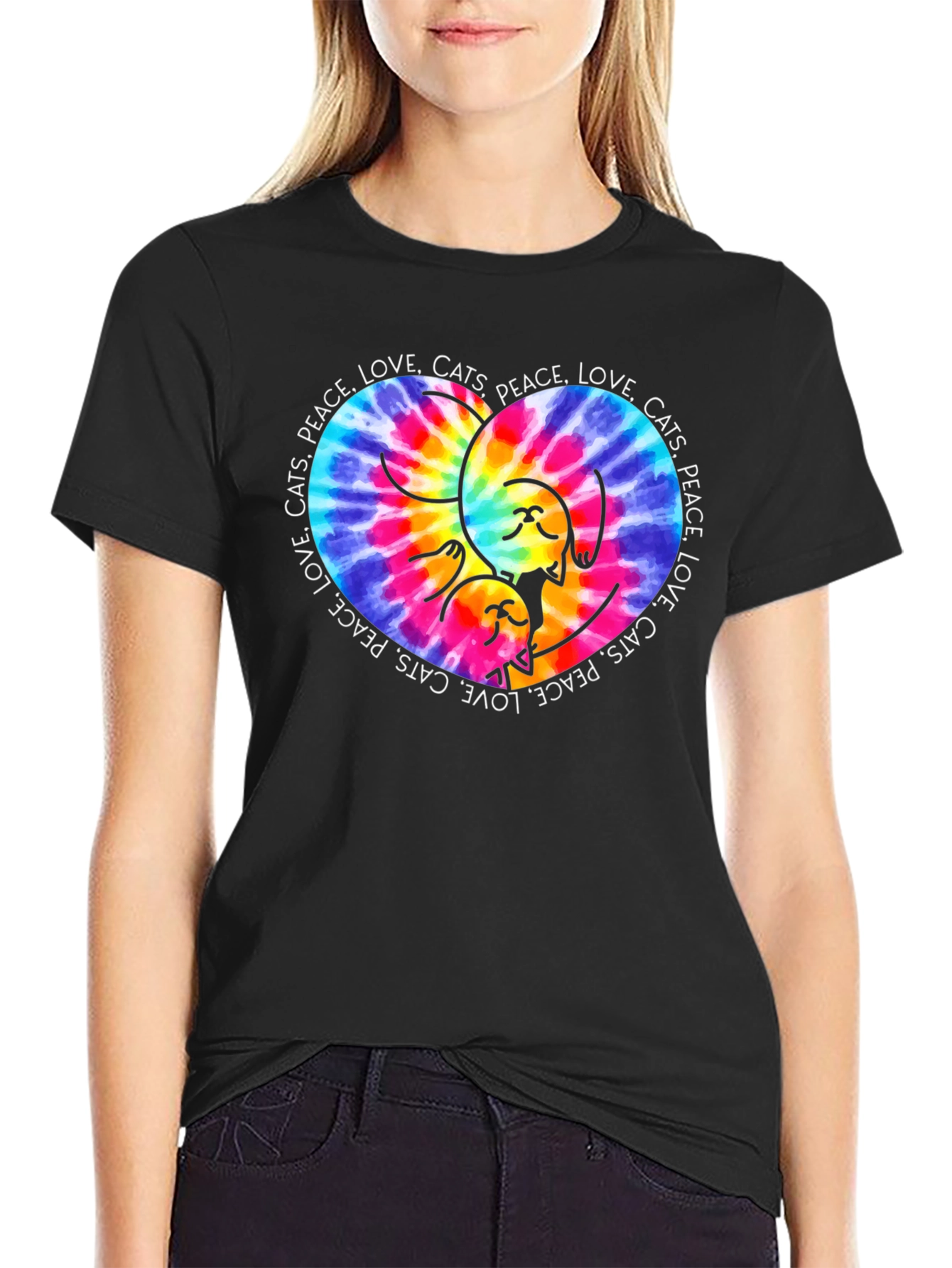 Peace Love Cats T-Shirt Tie Dye Heart