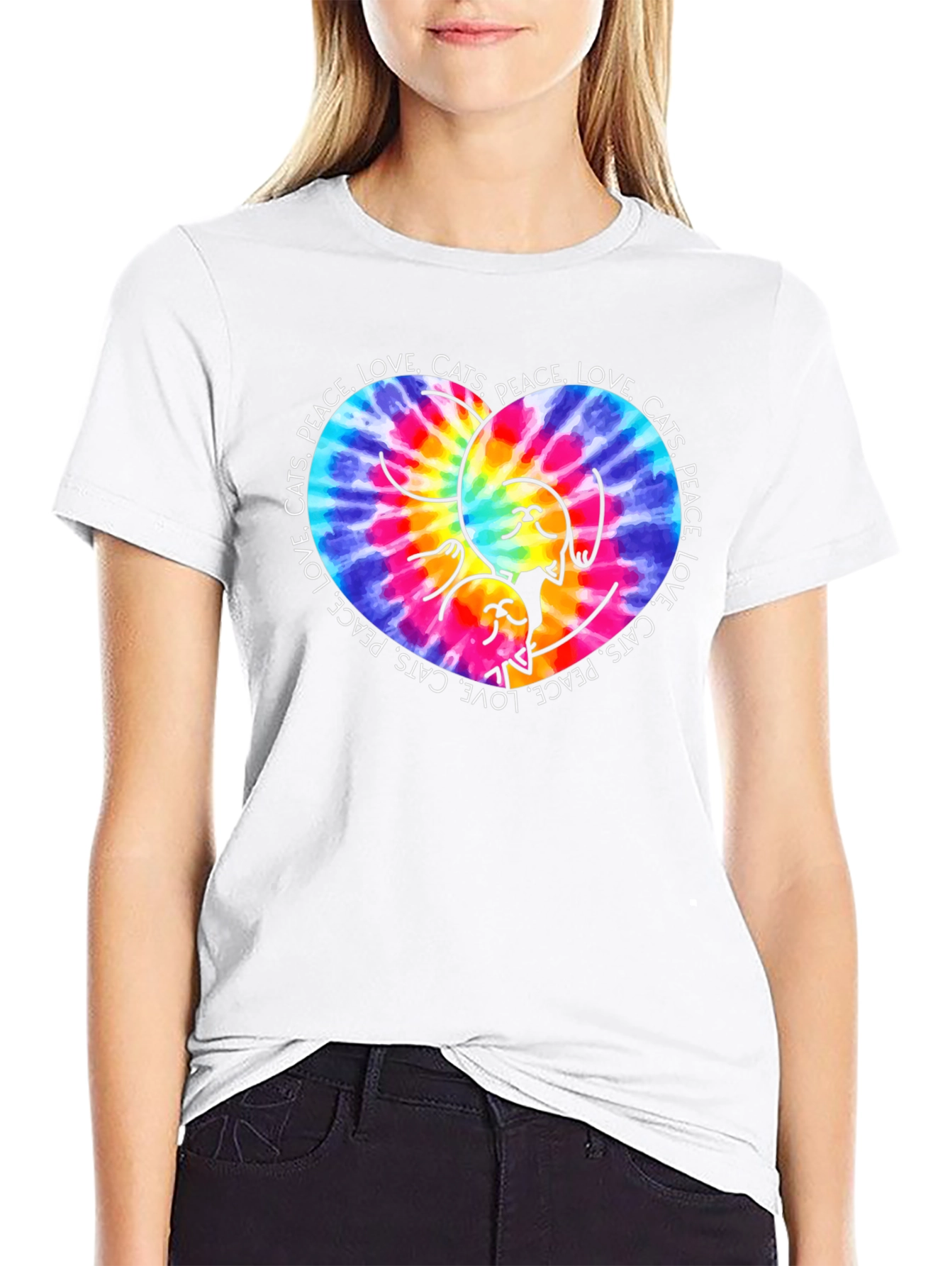Peace Love Cats T-Shirt Tie Dye Heart