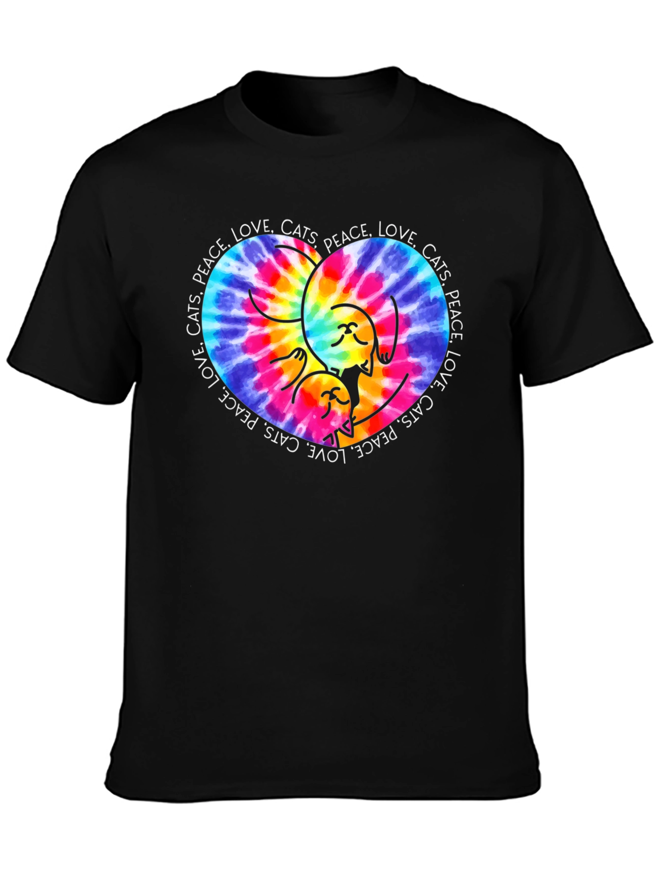 Peace Love Cats T-Shirt Tie Dye Heart