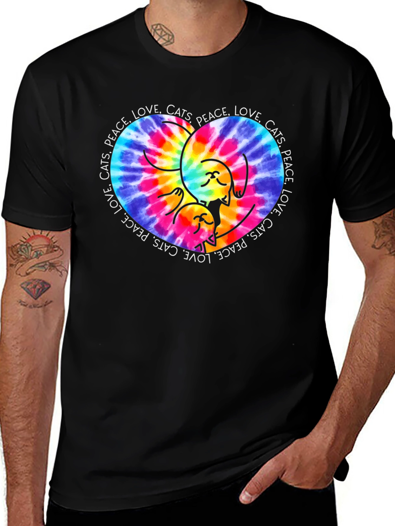 Peace Love Cats T-Shirt Tie Dye Heart