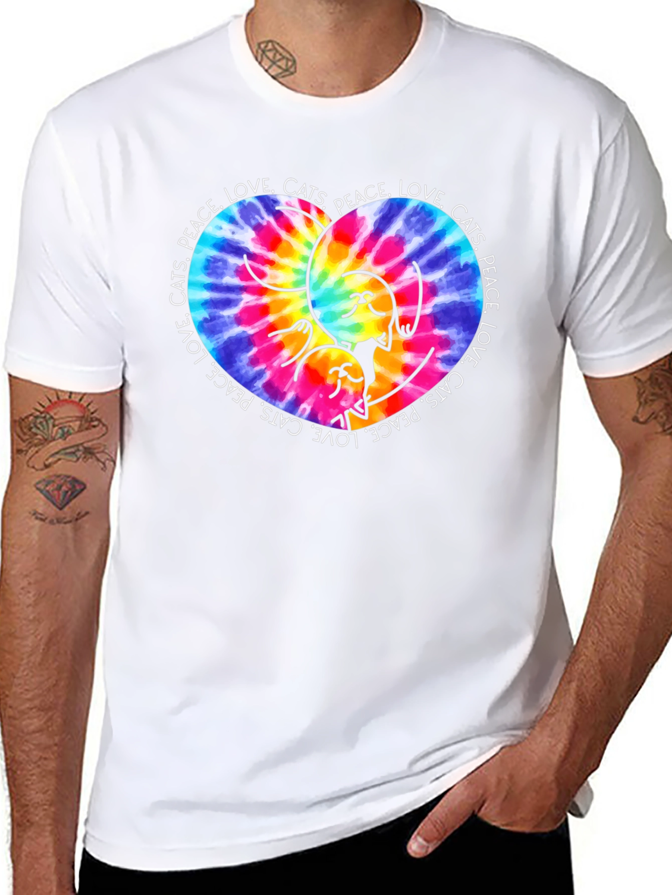 Peace Love Cats T-Shirt Tie Dye Heart