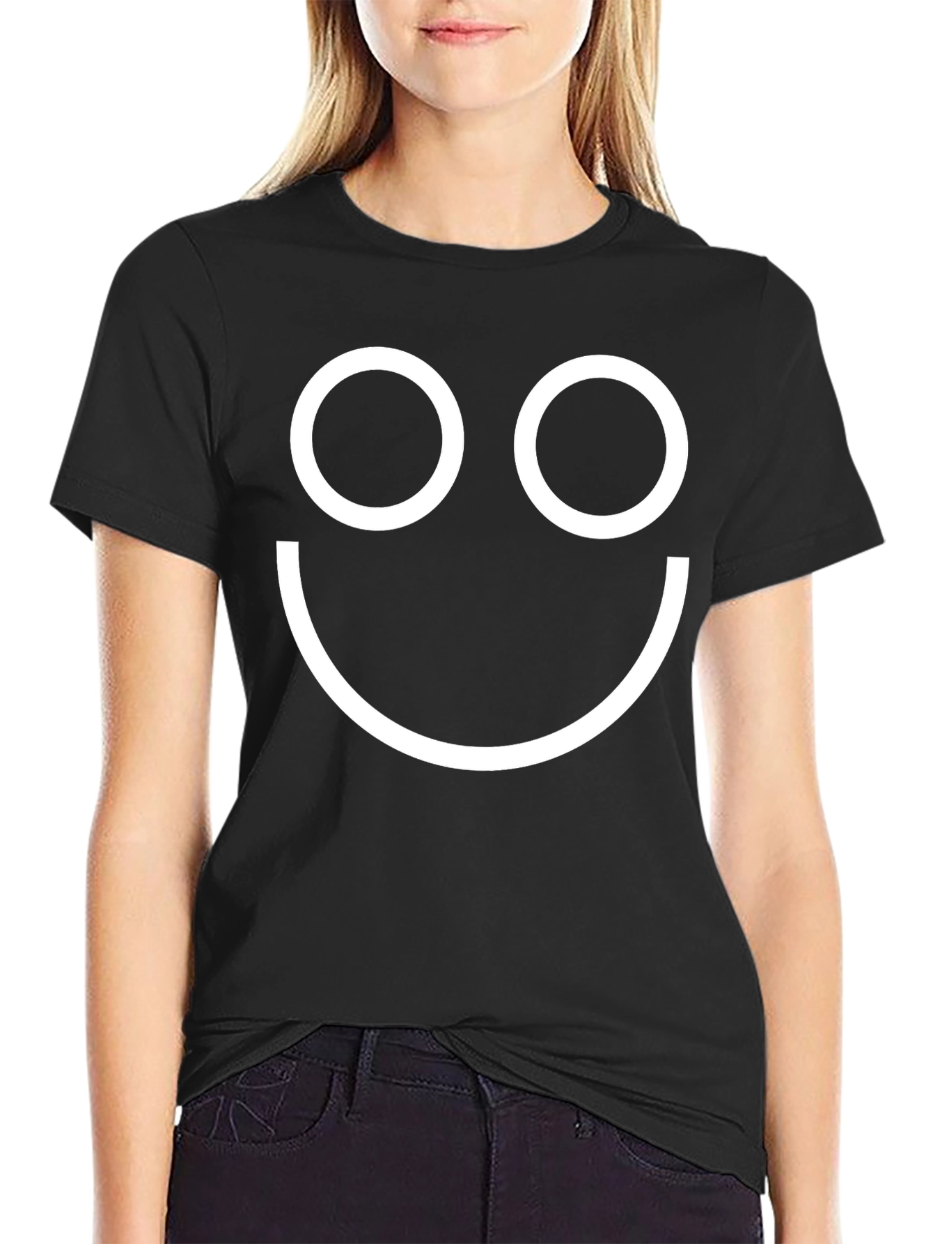 Smiley Face Graphic Tee - Black Cotton T-Shirt