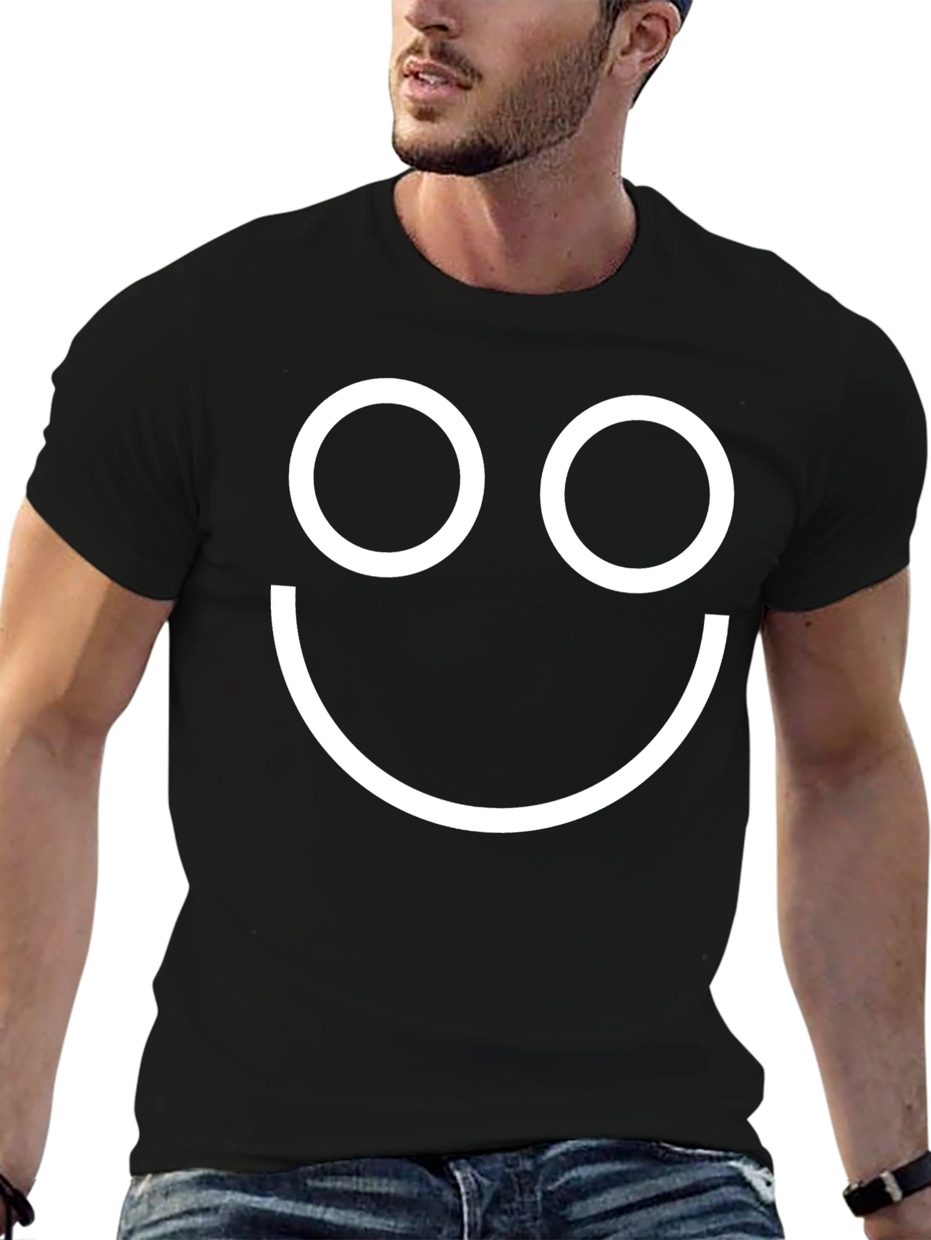 Smiley Face Graphic Tee - Black Cotton T-Shirt