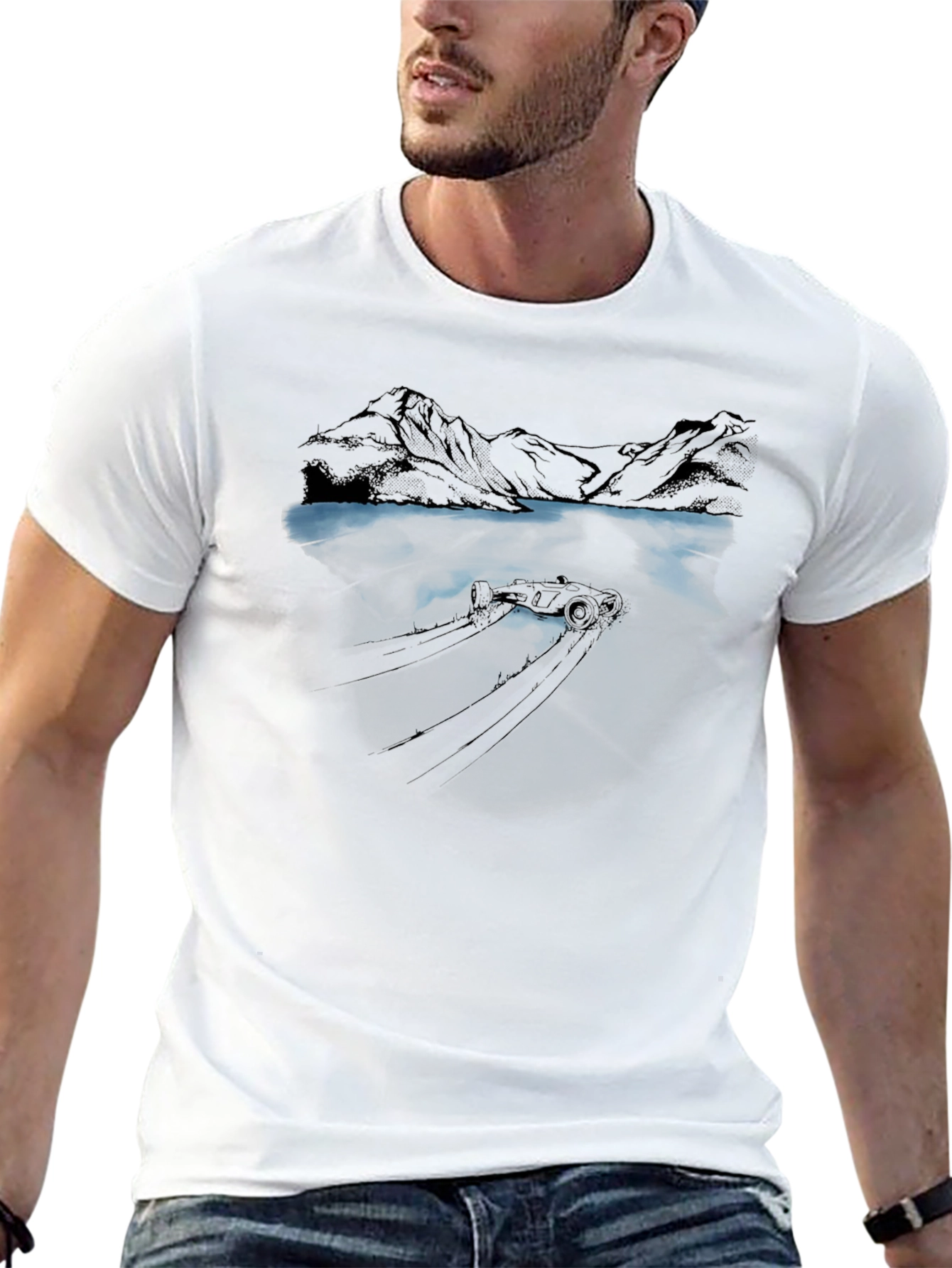 Mountain Lake Reflection Graphic Tee - Black