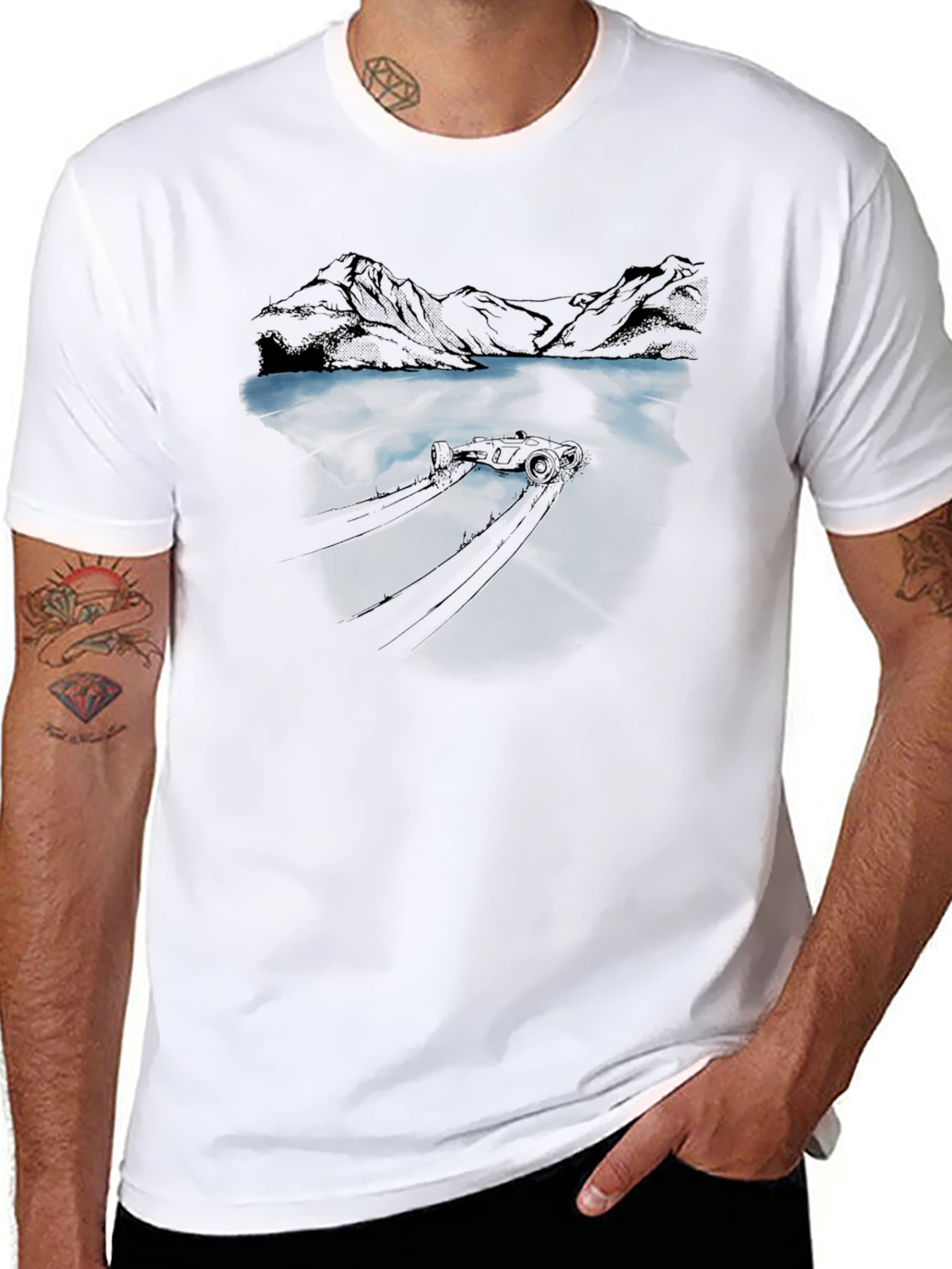 Mountain Lake Reflection Graphic Tee - Black