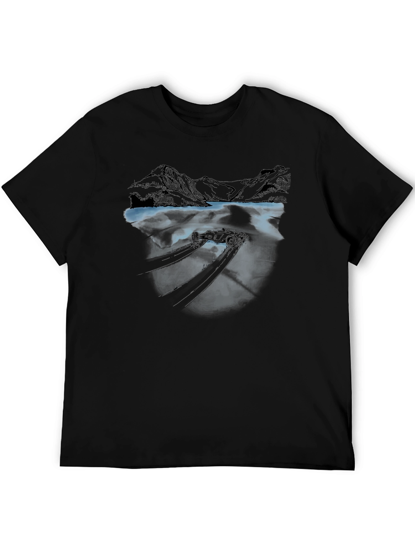 Mountain Lake Reflection Graphic Tee - Black