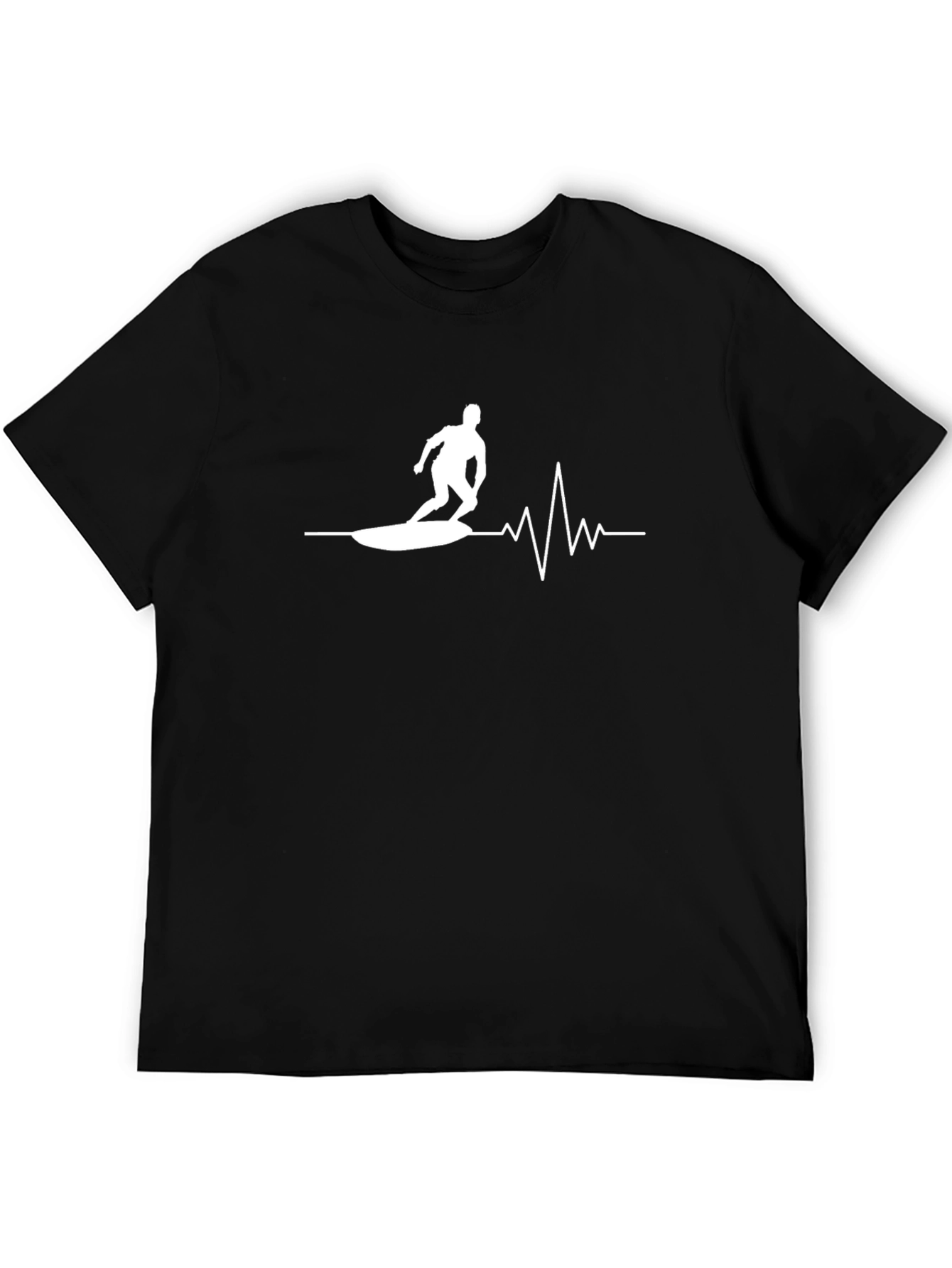 Surfing Heartbeat Graphic T-Shirt - Black