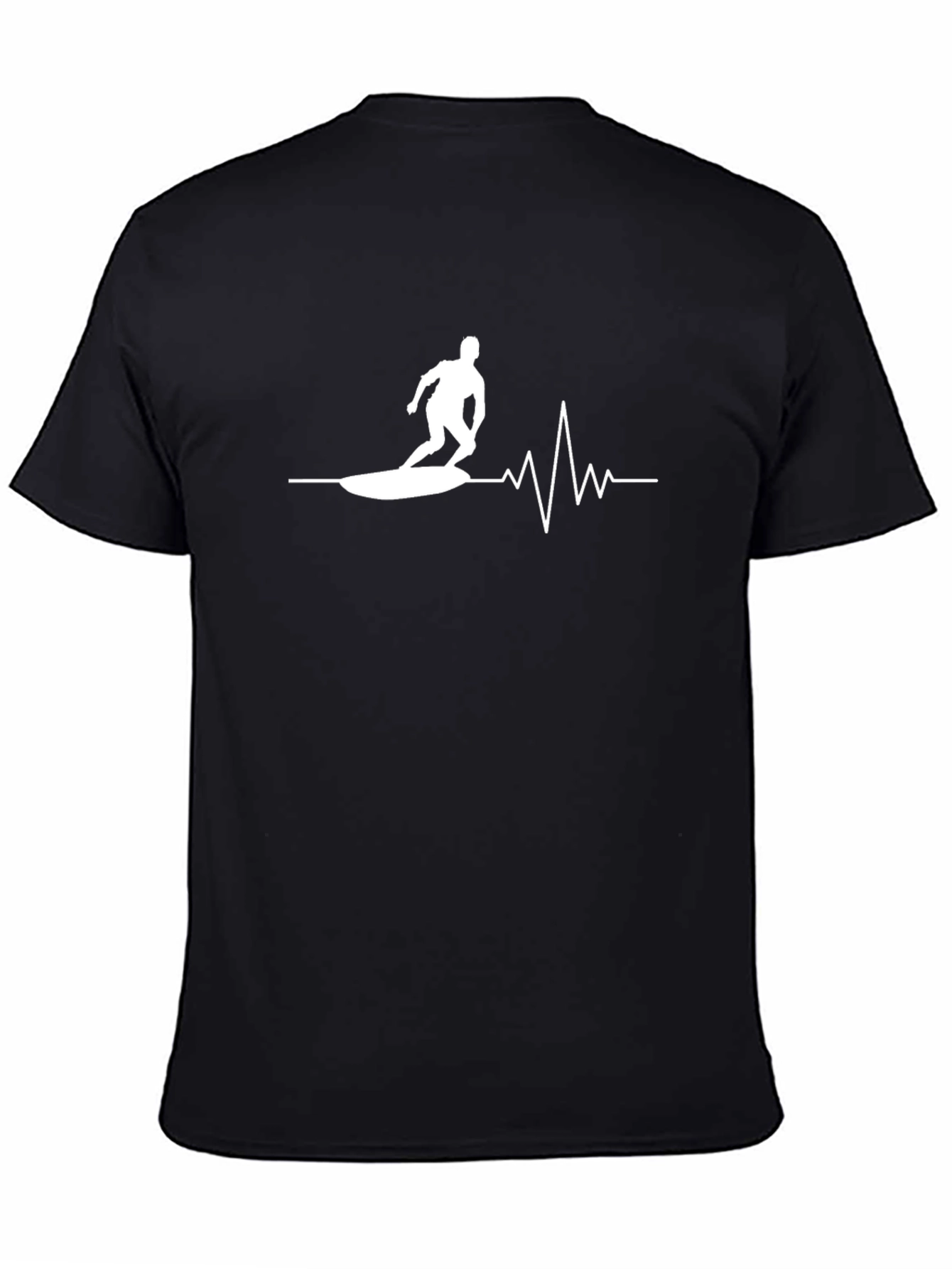 Surfing Heartbeat Graphic T-Shirt - Black