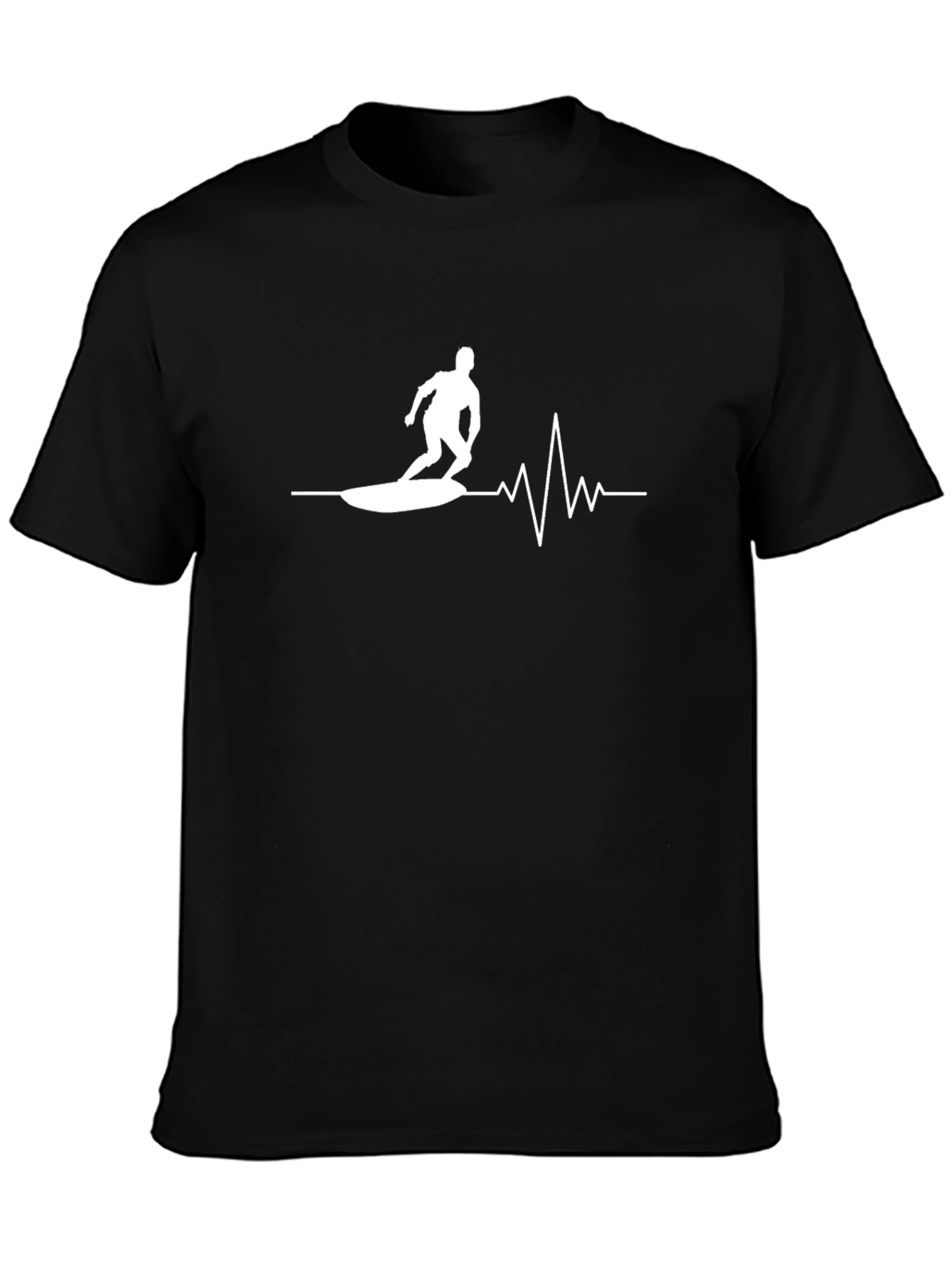 Surfing Heartbeat Graphic T-Shirt - Black