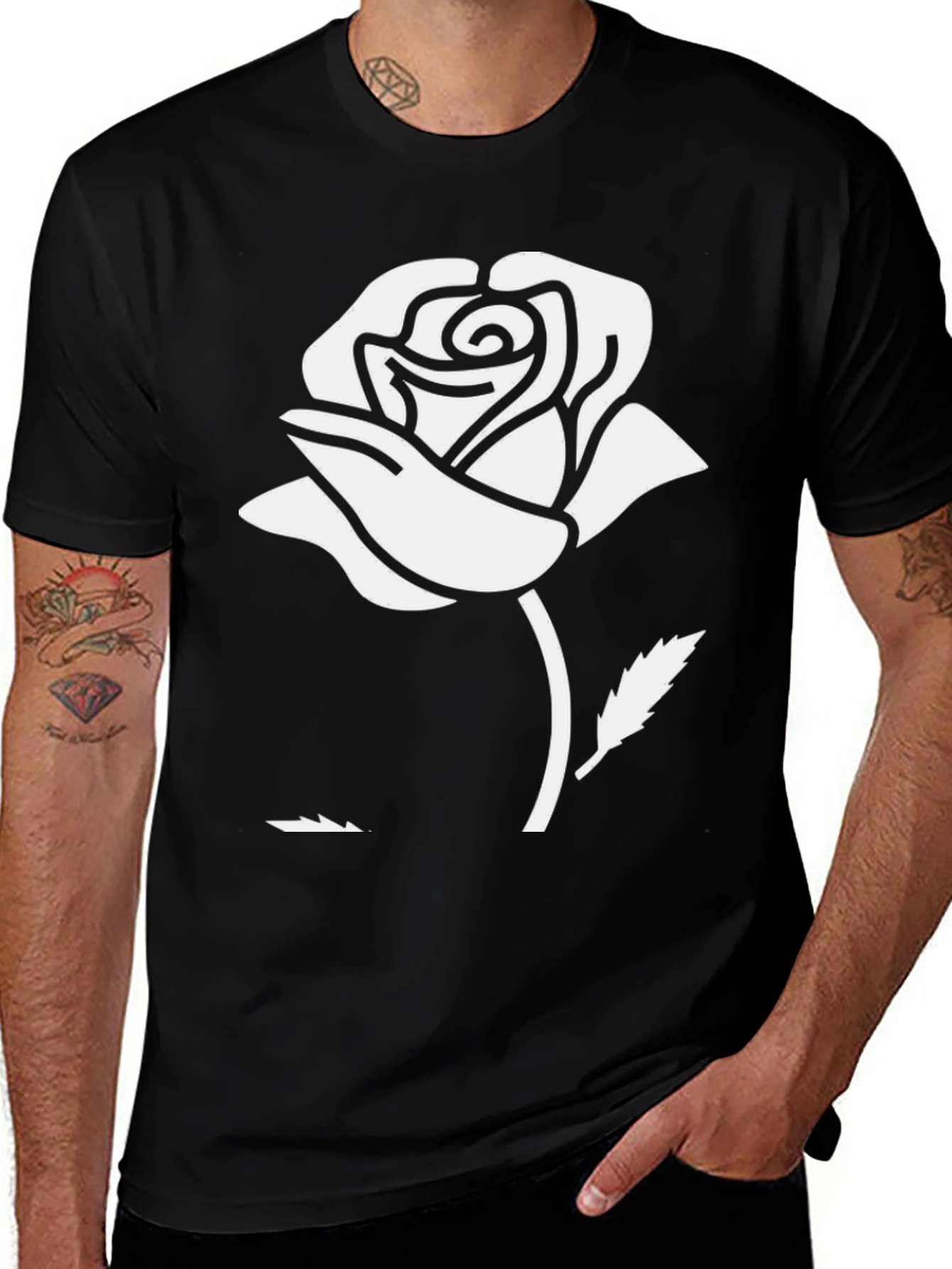 Rose Graphic Print Black T-Shirt