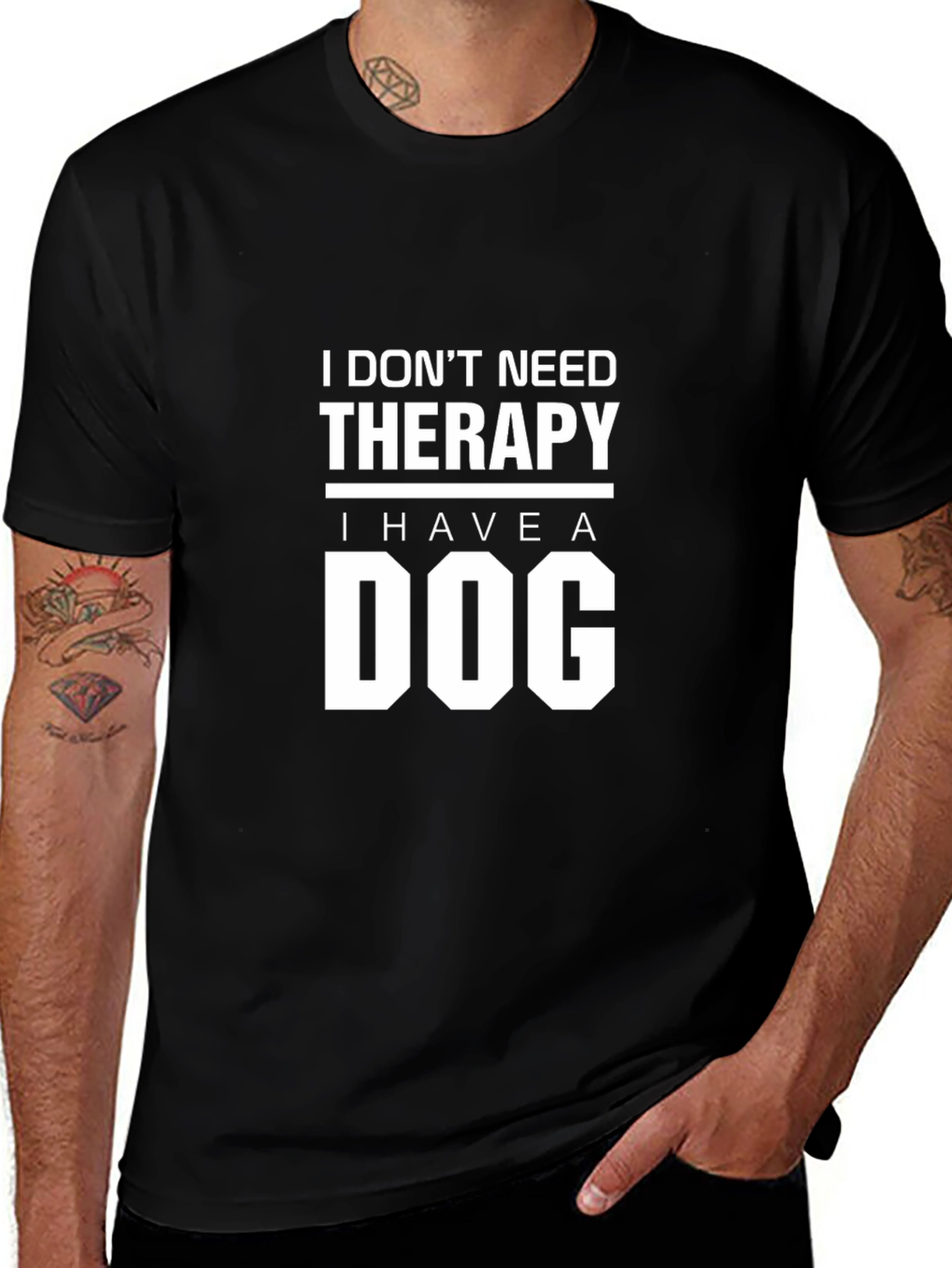 Dog Therapy Graphic Tee - Black Cotton T-Shirt