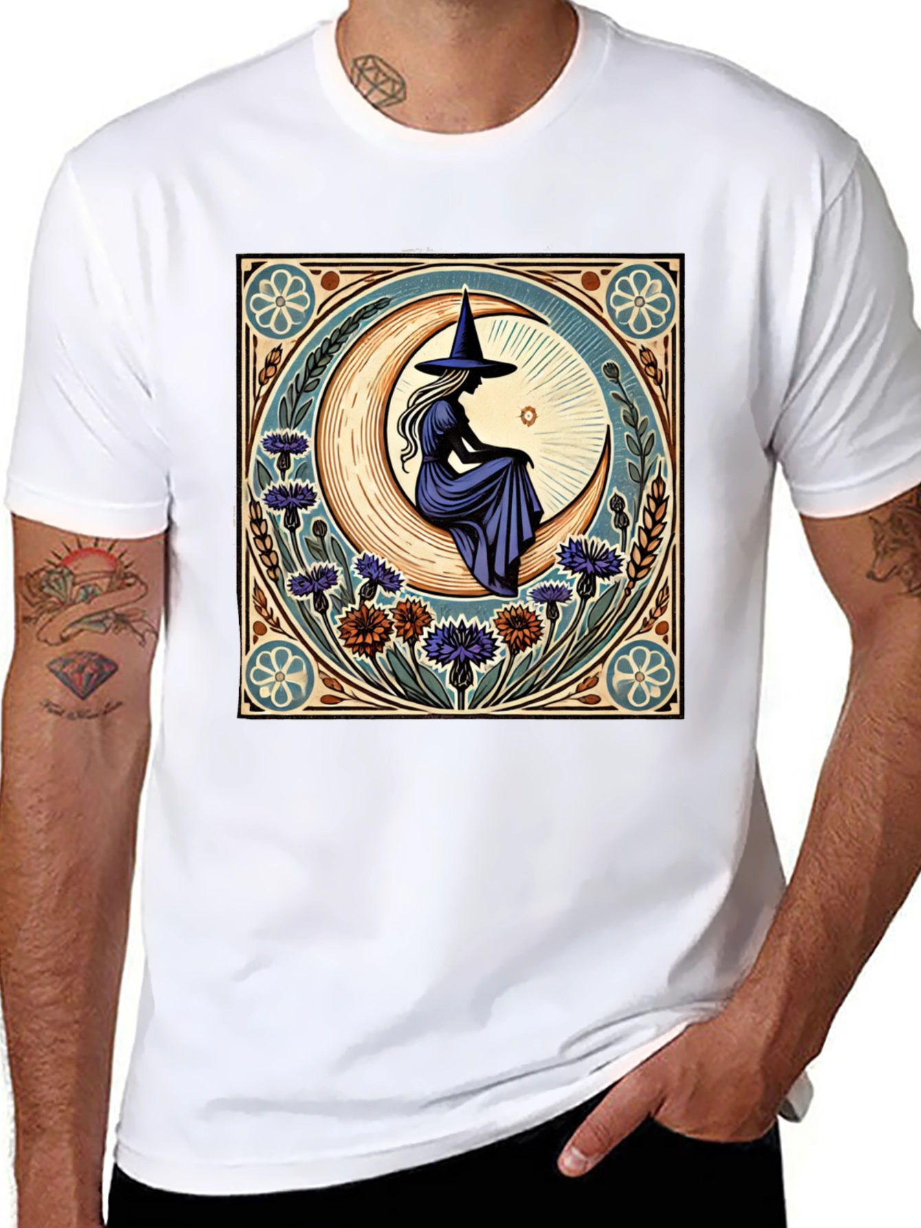 Witch on Moon Graphic Tee - Unique Design