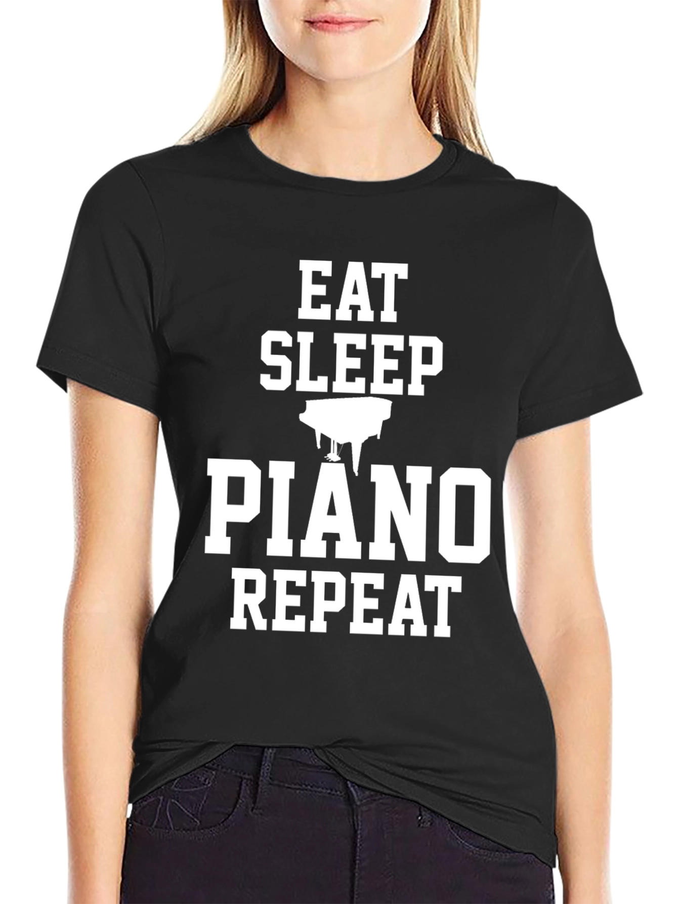 Eat Sleep Piano Repeat Black T-Shirt