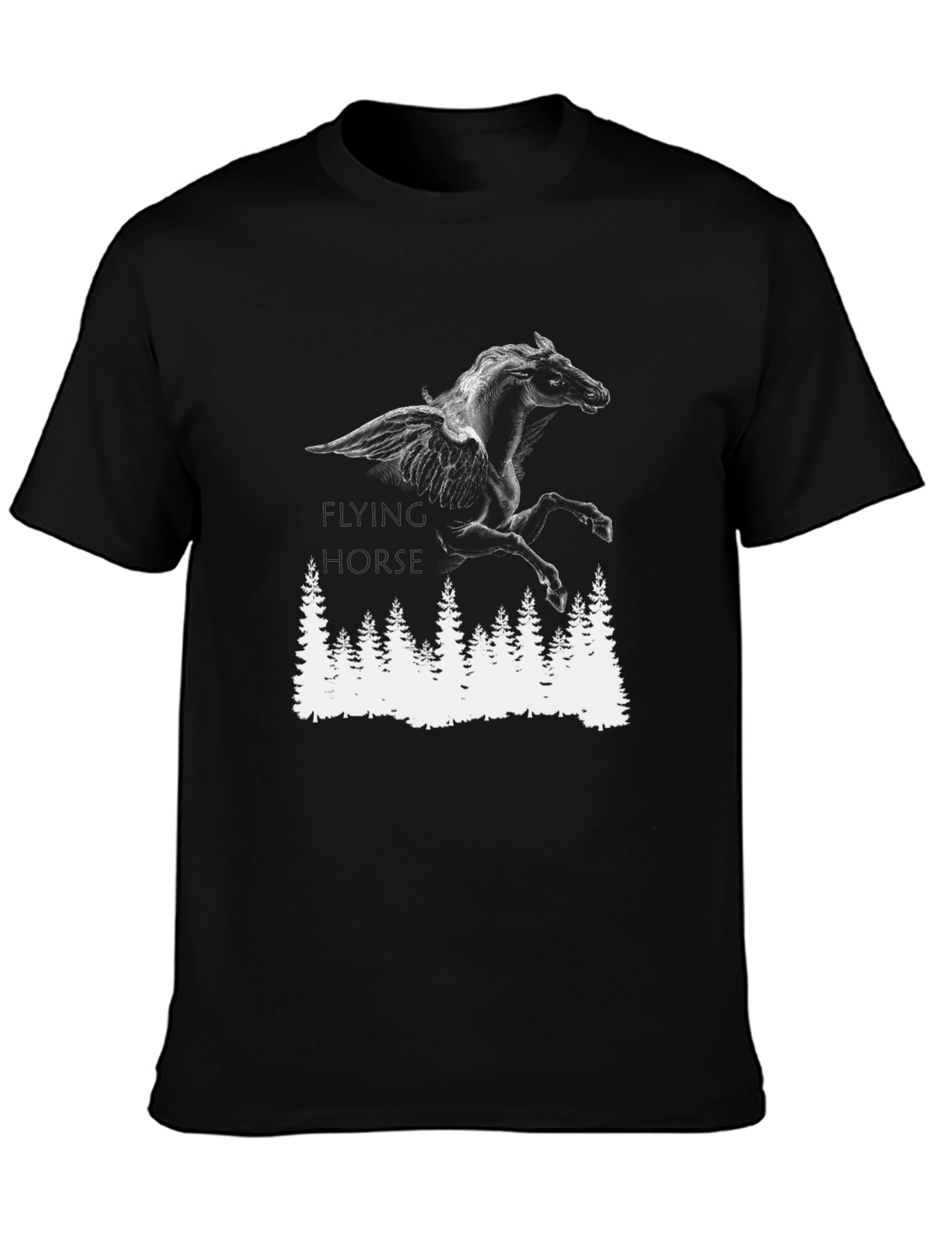 Flying Horse Graphic Tee - Black Cotton T-Shirt