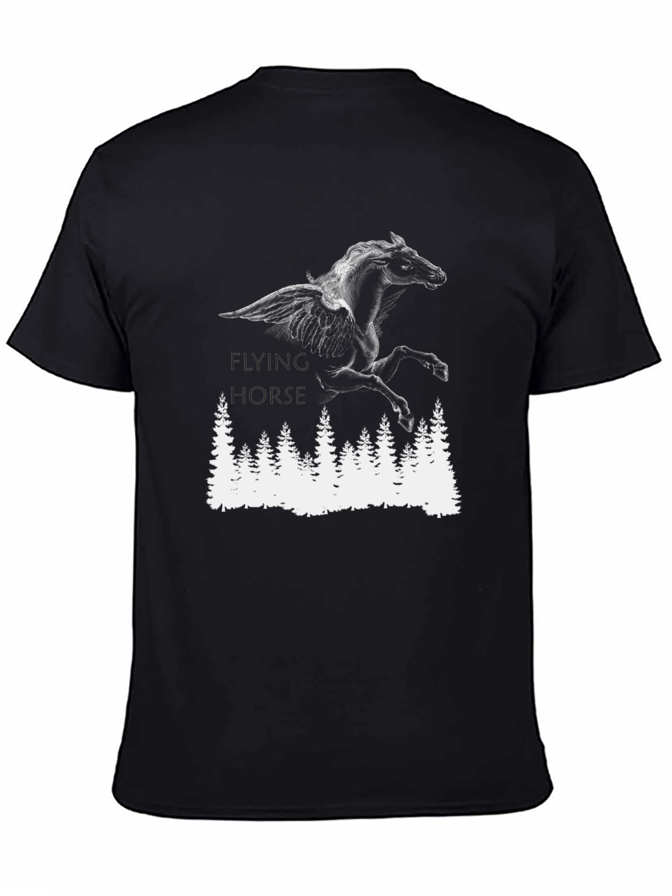 Flying Horse Graphic Tee - Black Cotton T-Shirt