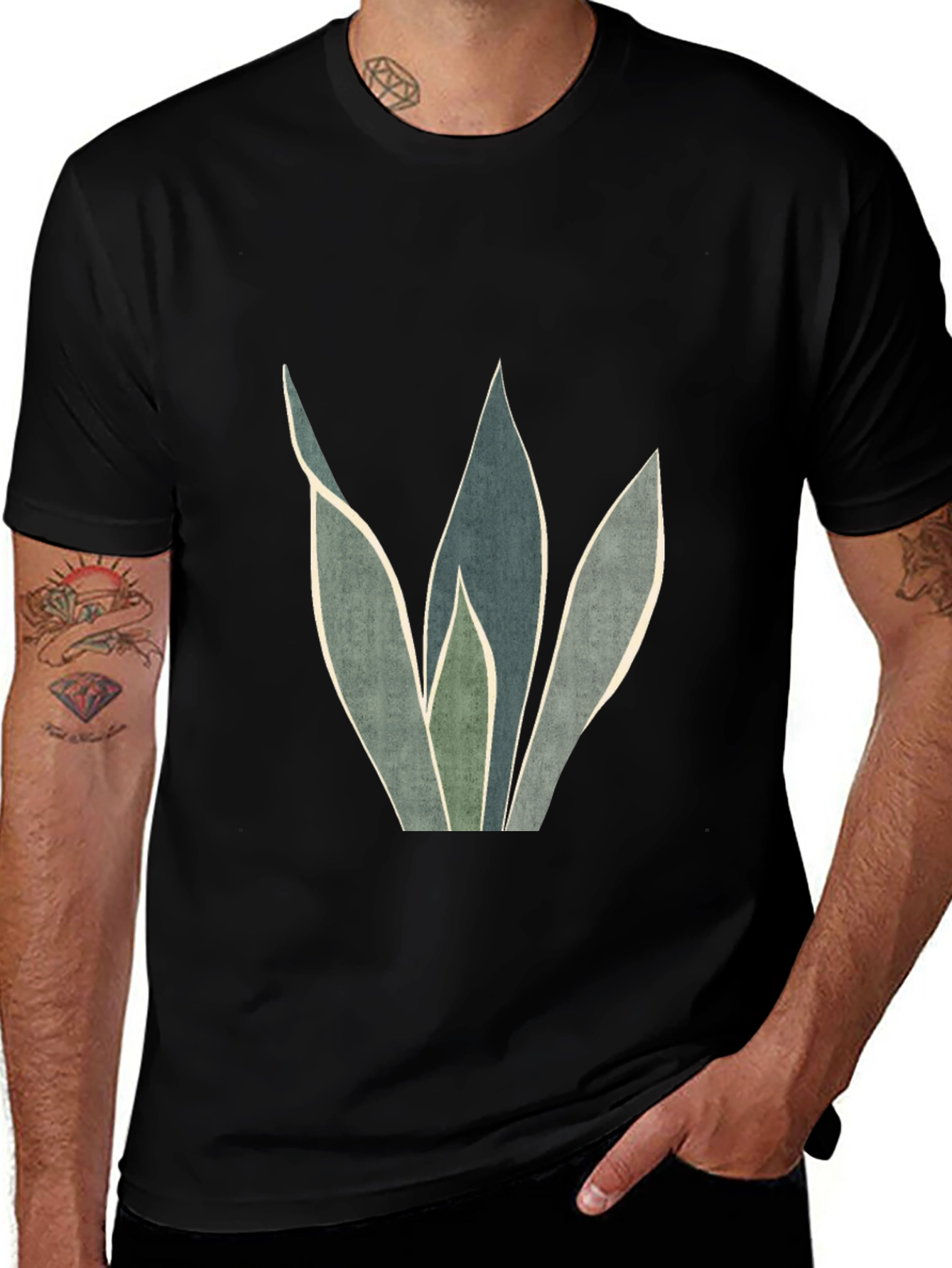Modern Plant Graphic Black T-Shirt