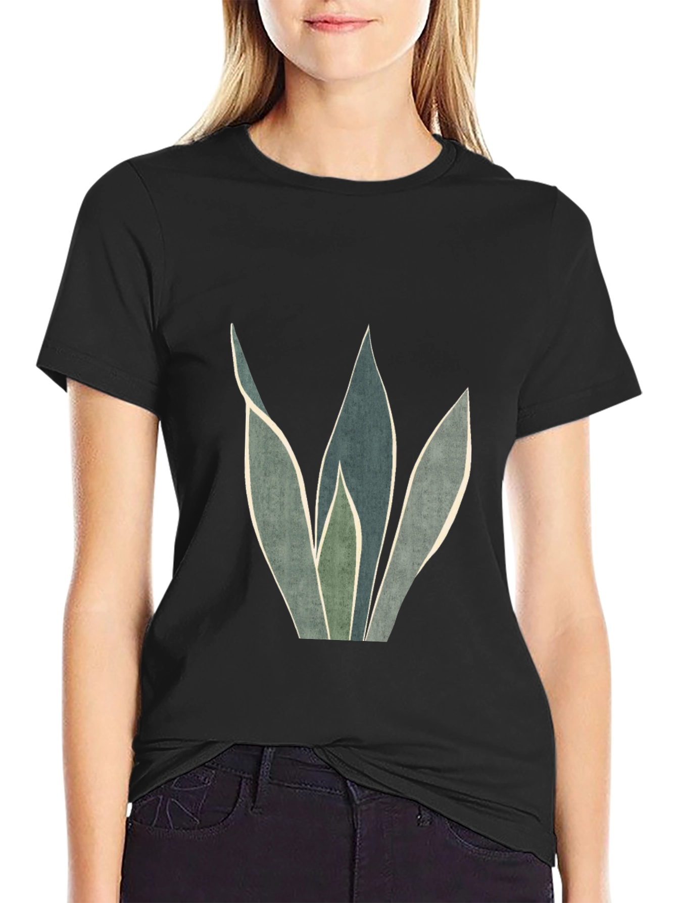 Modern Plant Graphic Black T-Shirt