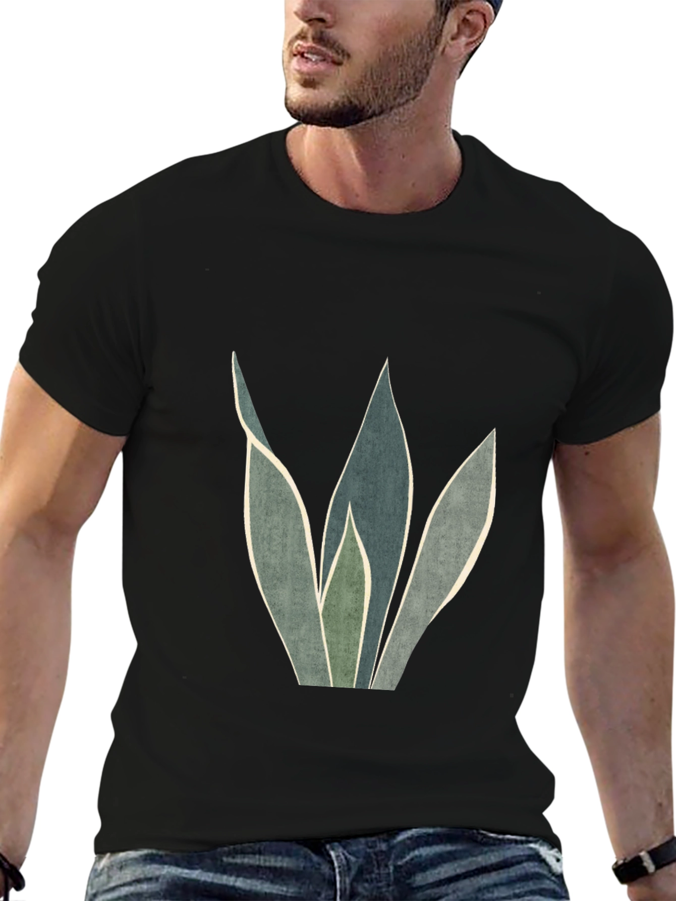 Modern Plant Graphic Black T-Shirt